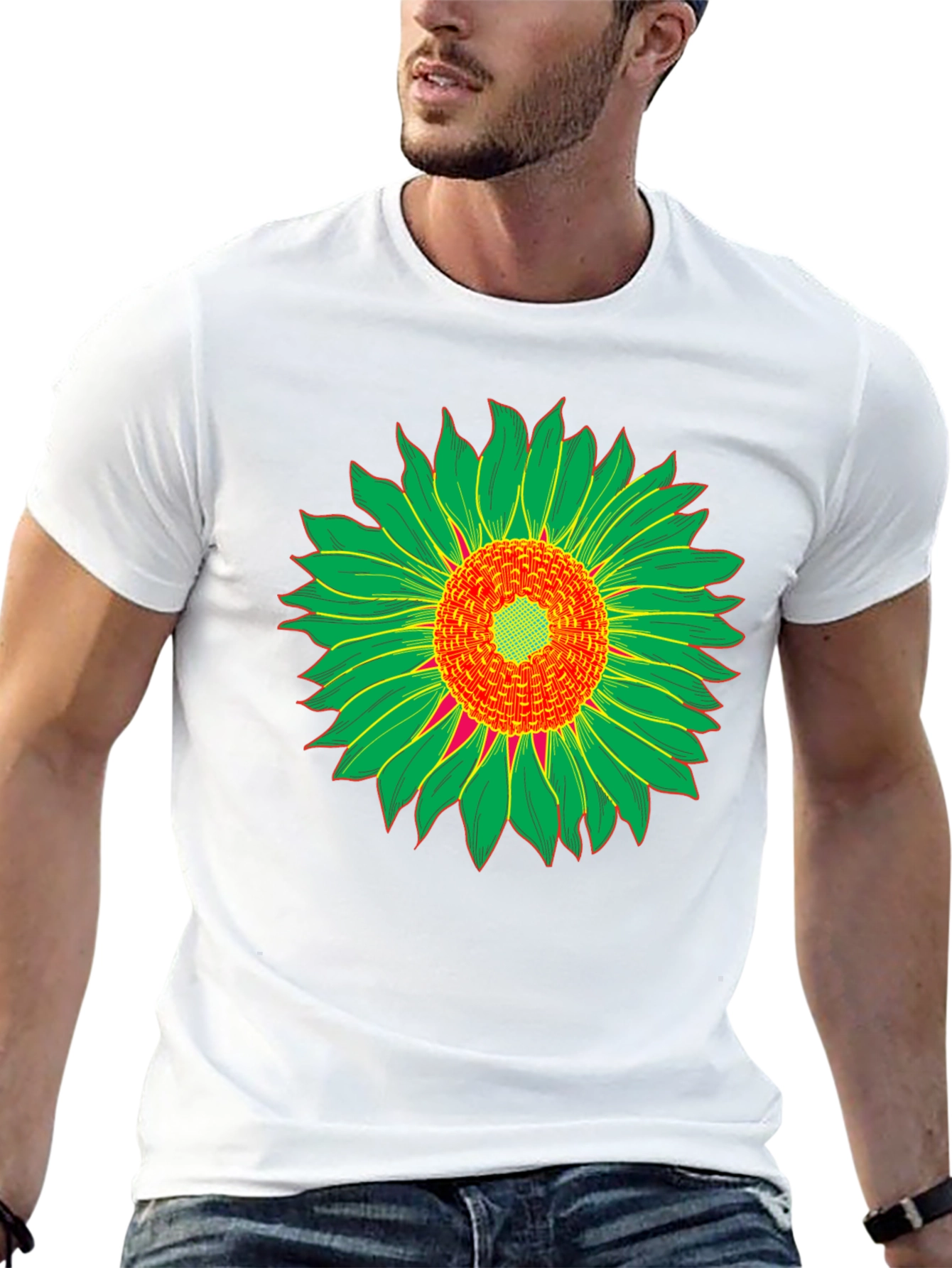 Black T-Shirt with Sunflower Graphic Print