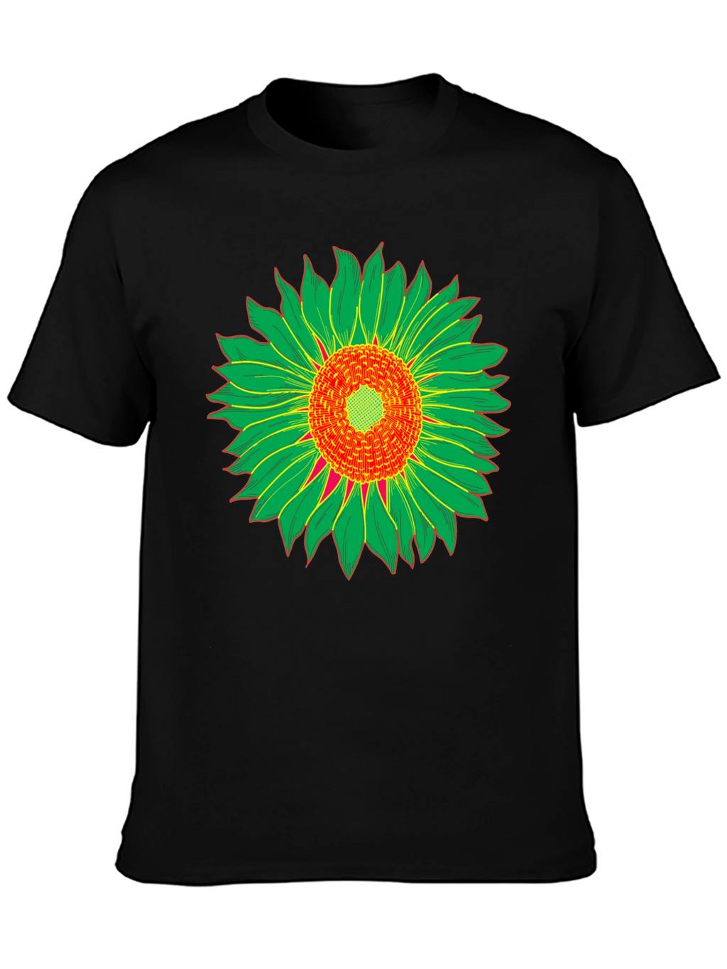 Black T-Shirt with Sunflower Graphic Print