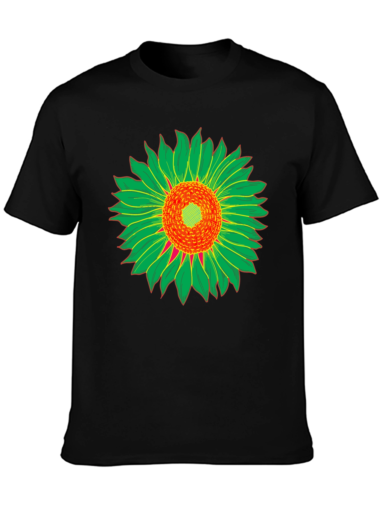 Black T-Shirt with Sunflower Graphic Print