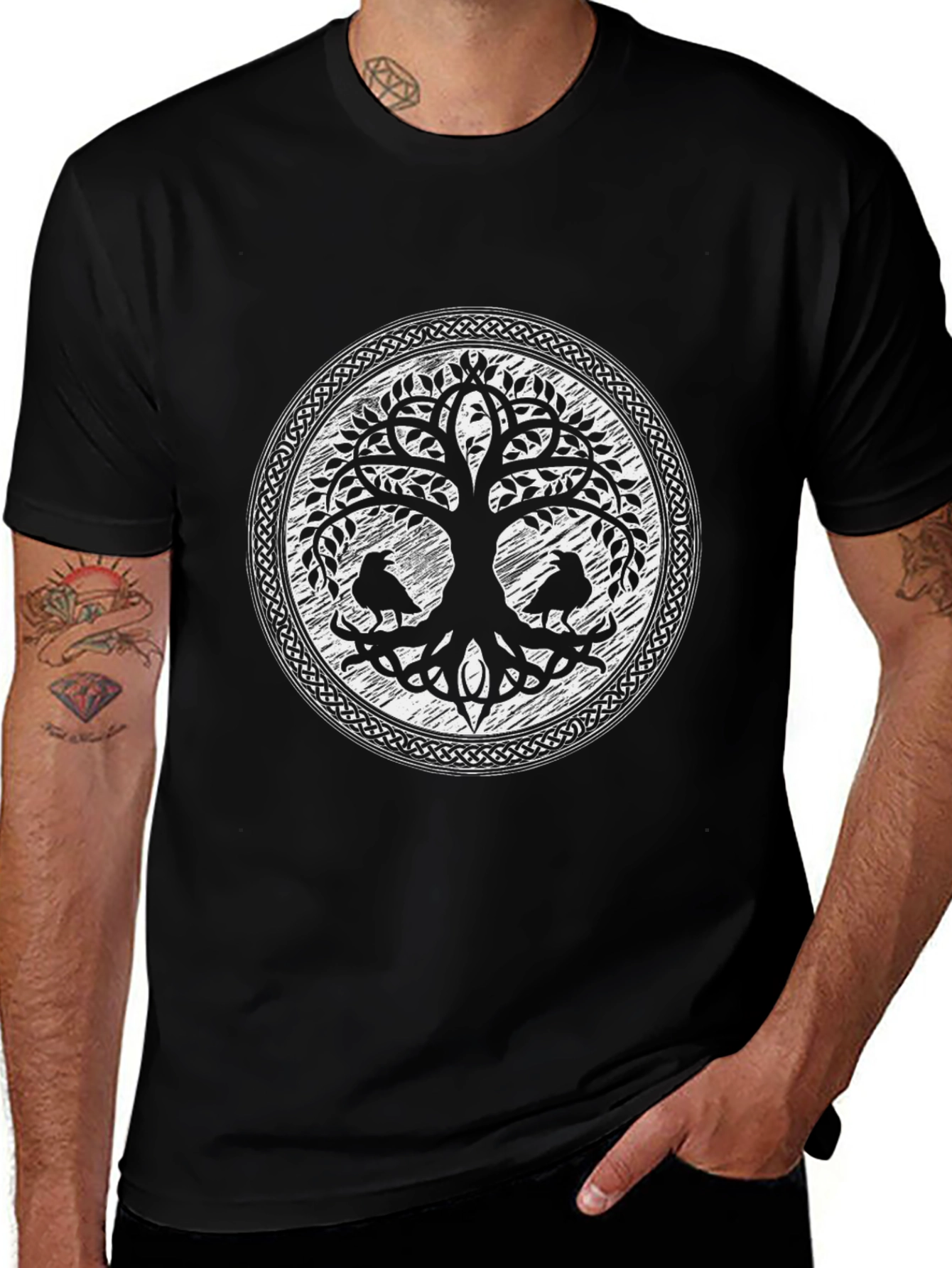 Yggdrasil Tree of Life Raven T-Shirt - Viking Norse Mythology