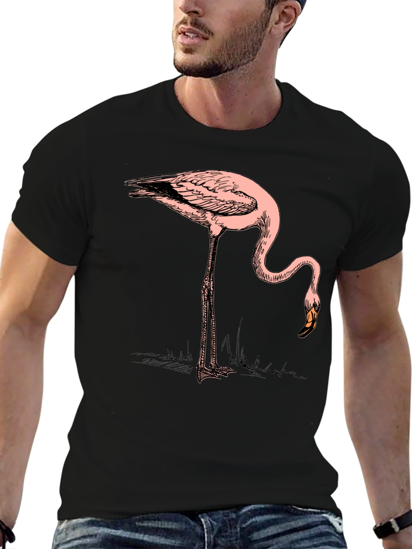 Cool Flamingo Graphic Print Black T-Shirt