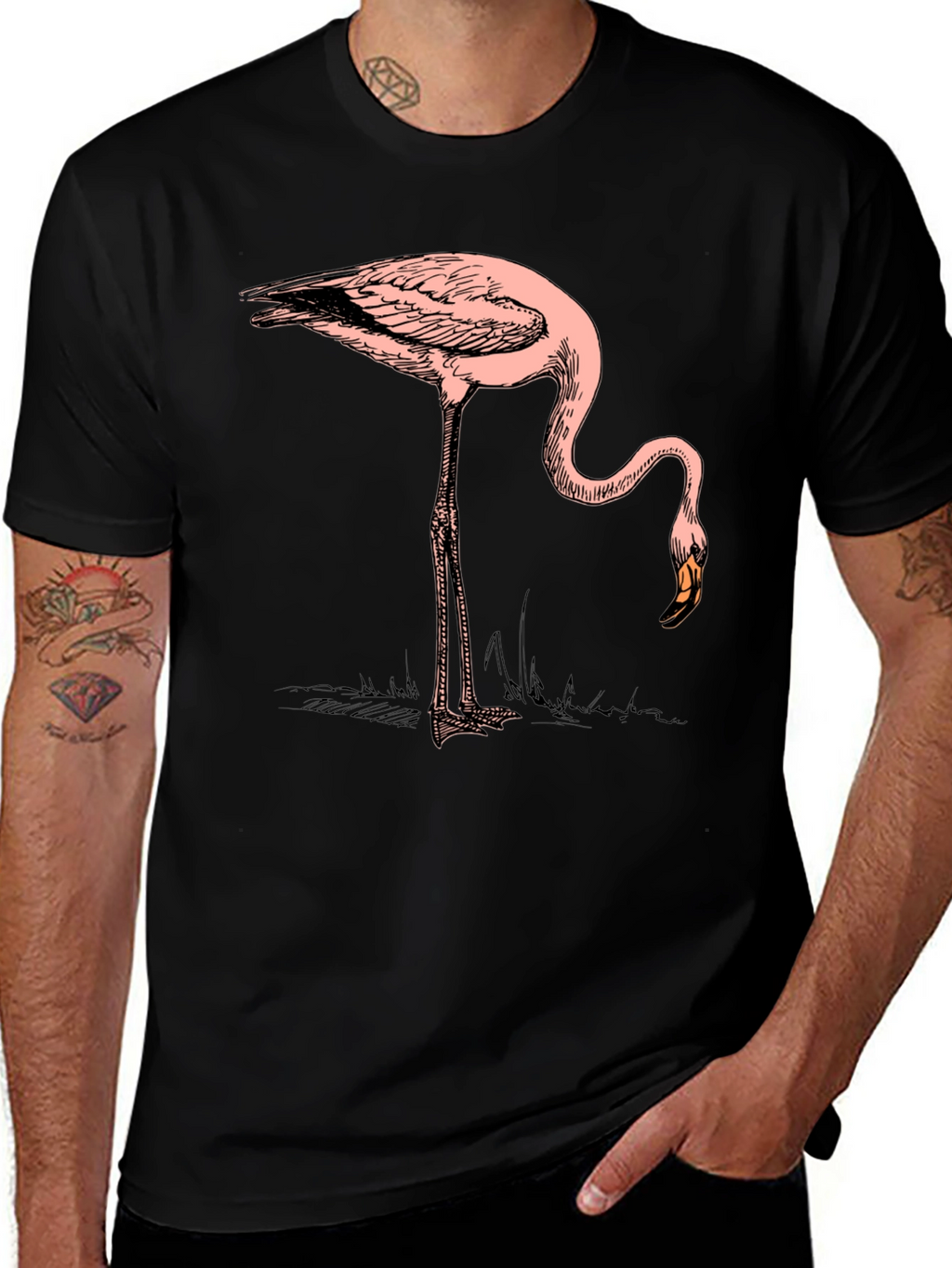 Cool Flamingo Graphic Print Black T-Shirt