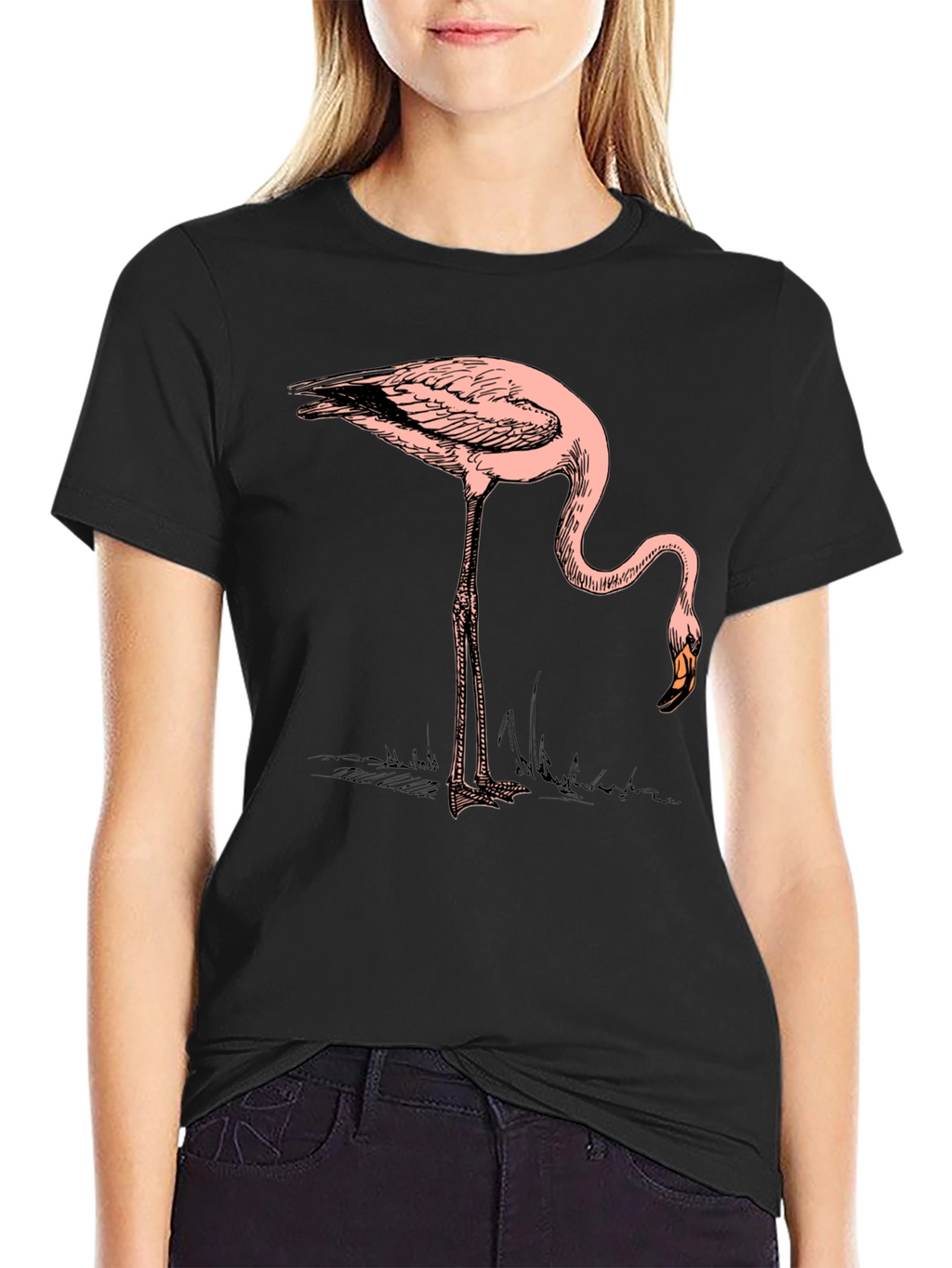 Cool Flamingo Graphic Print Black T-Shirt