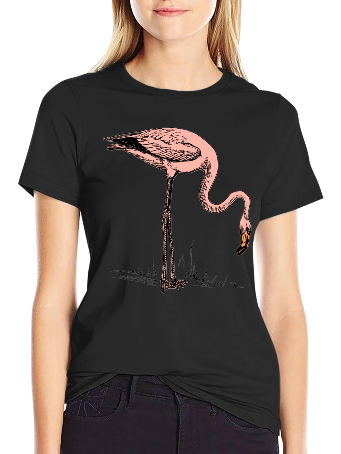 Cool Flamingo Graphic Print Black T-Shirt