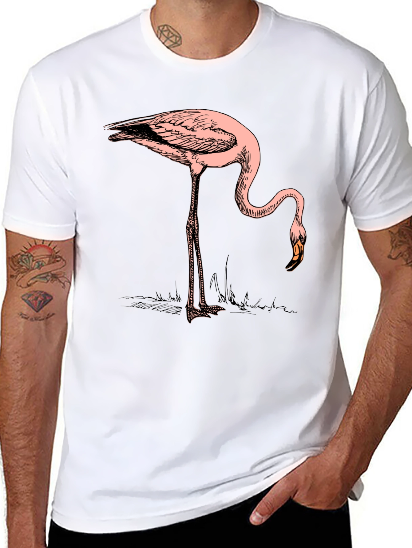 Cool Flamingo Graphic Print Black T-Shirt