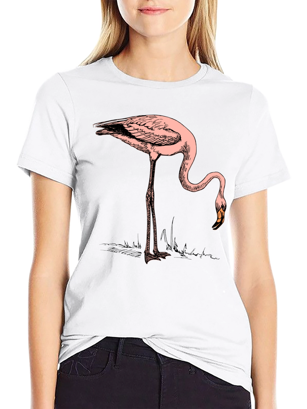 Cool Flamingo Graphic Print Black T-Shirt
