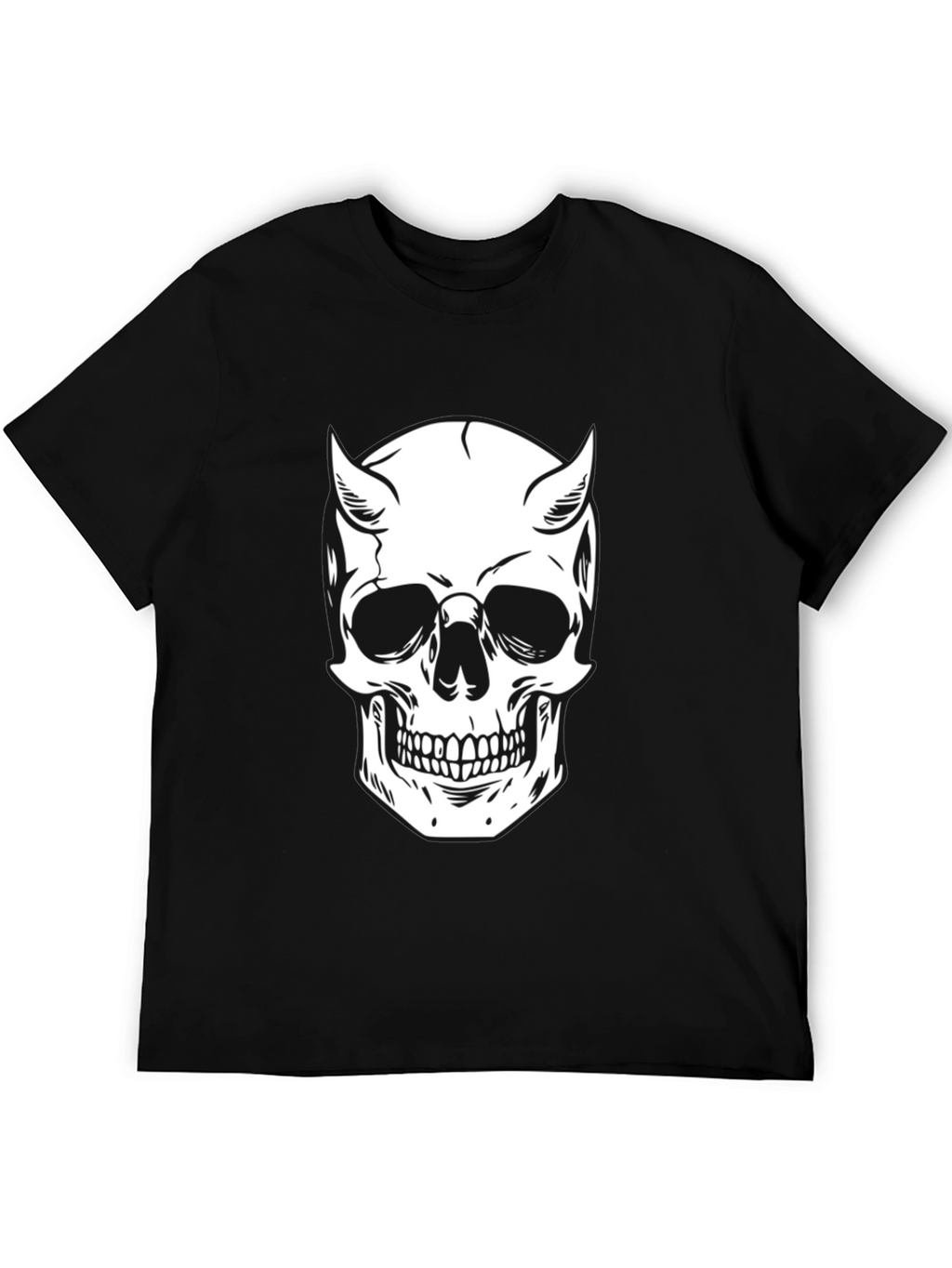 Devil Skull Graphic Tee - Black Cotton T-Shirt