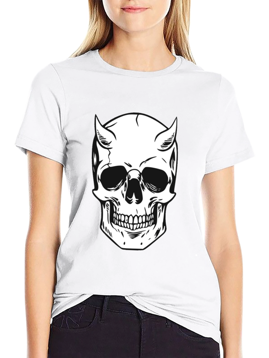 Devil Skull Graphic Tee - Black Cotton T-Shirt