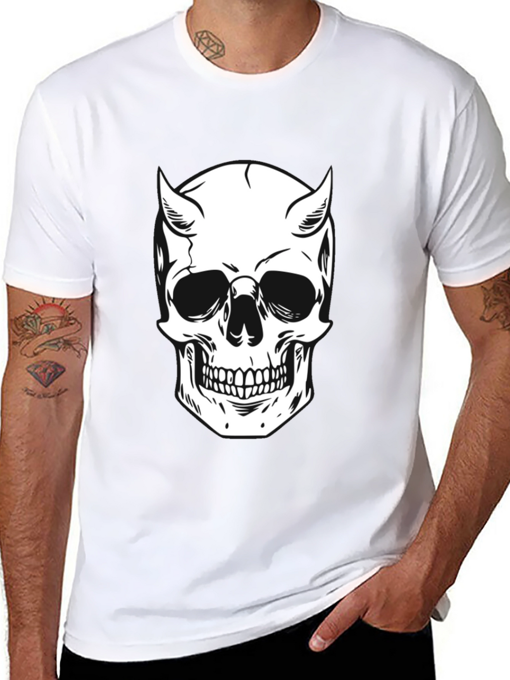 Devil Skull Graphic Tee - Black Cotton T-Shirt