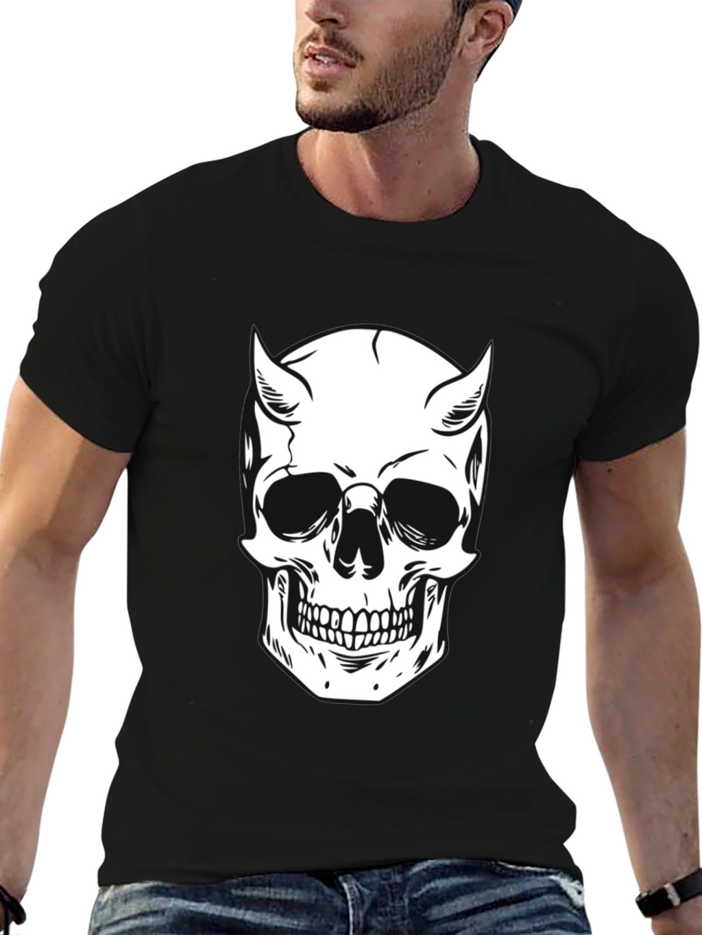 Devil Skull Graphic Tee - Black Cotton T-Shirt