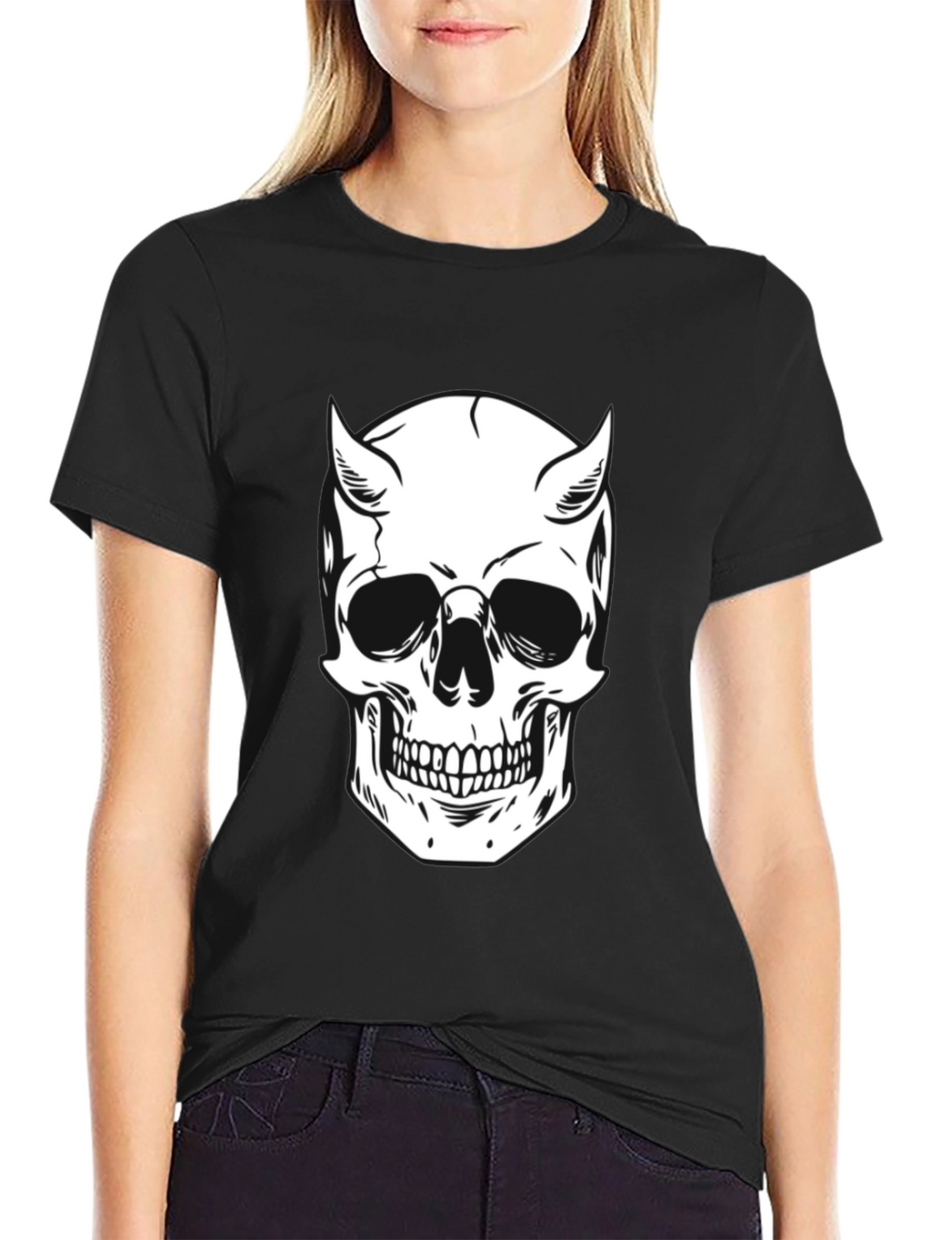 Devil Skull Graphic Tee - Black Cotton T-Shirt