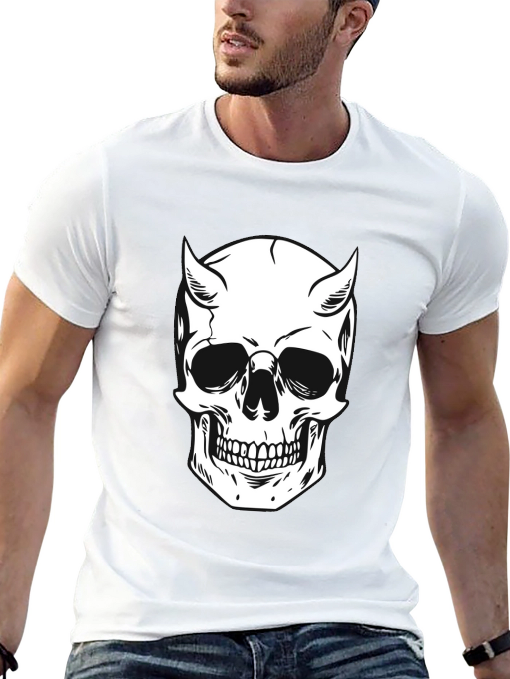 Devil Skull Graphic Tee - Black Cotton T-Shirt