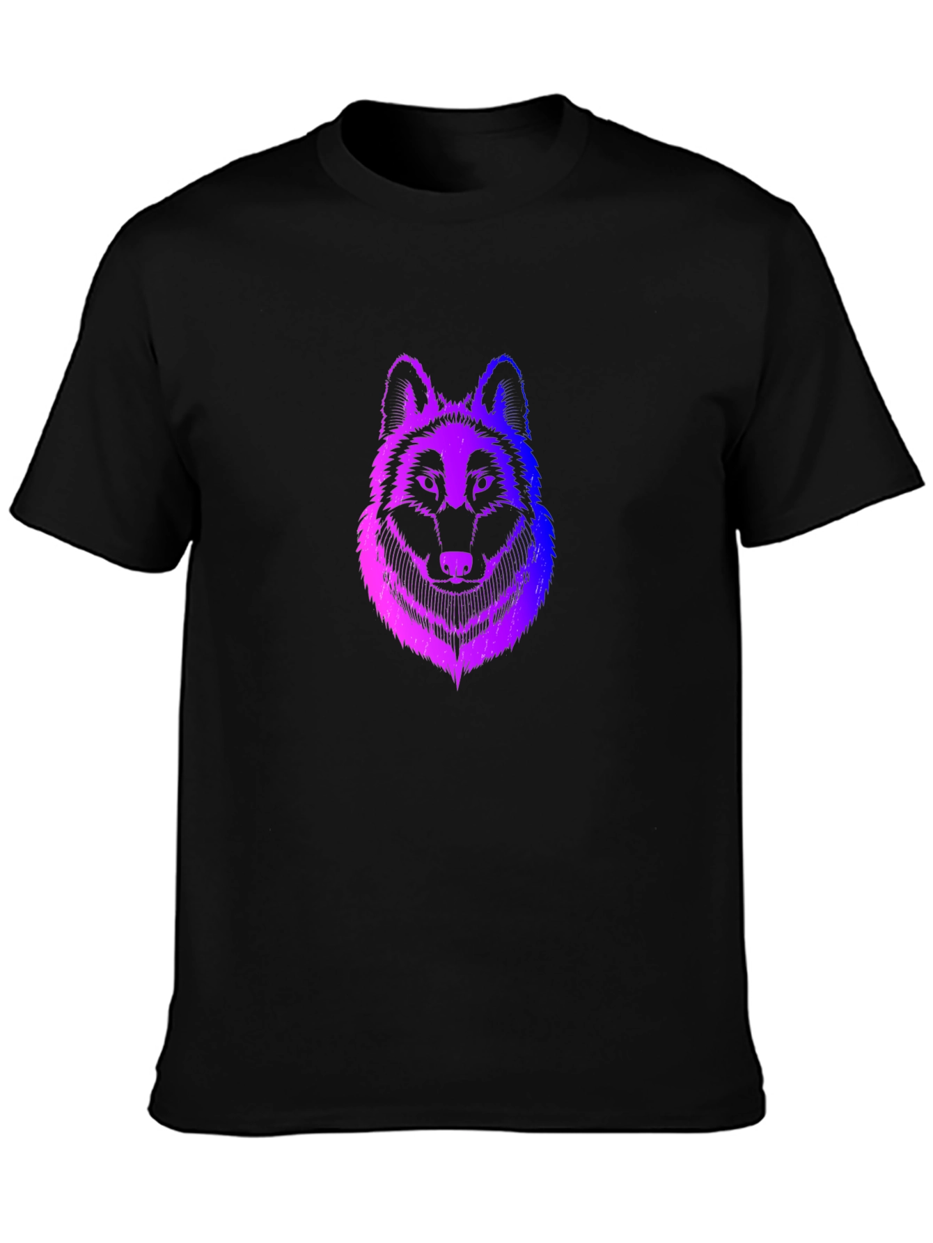 Mens Black T-Shirt with Gradient Wolf Design