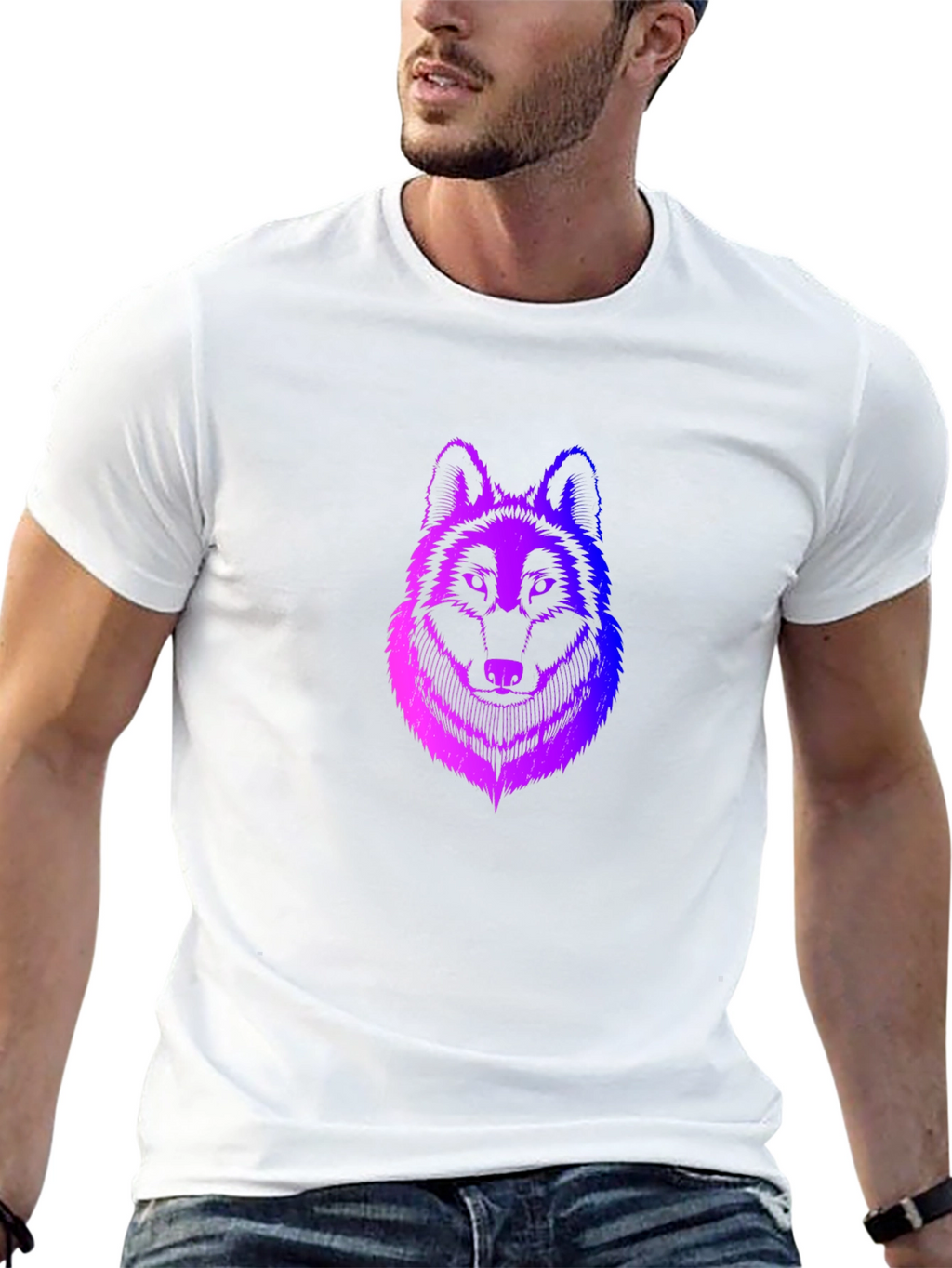 Mens Black T-Shirt with Gradient Wolf Design