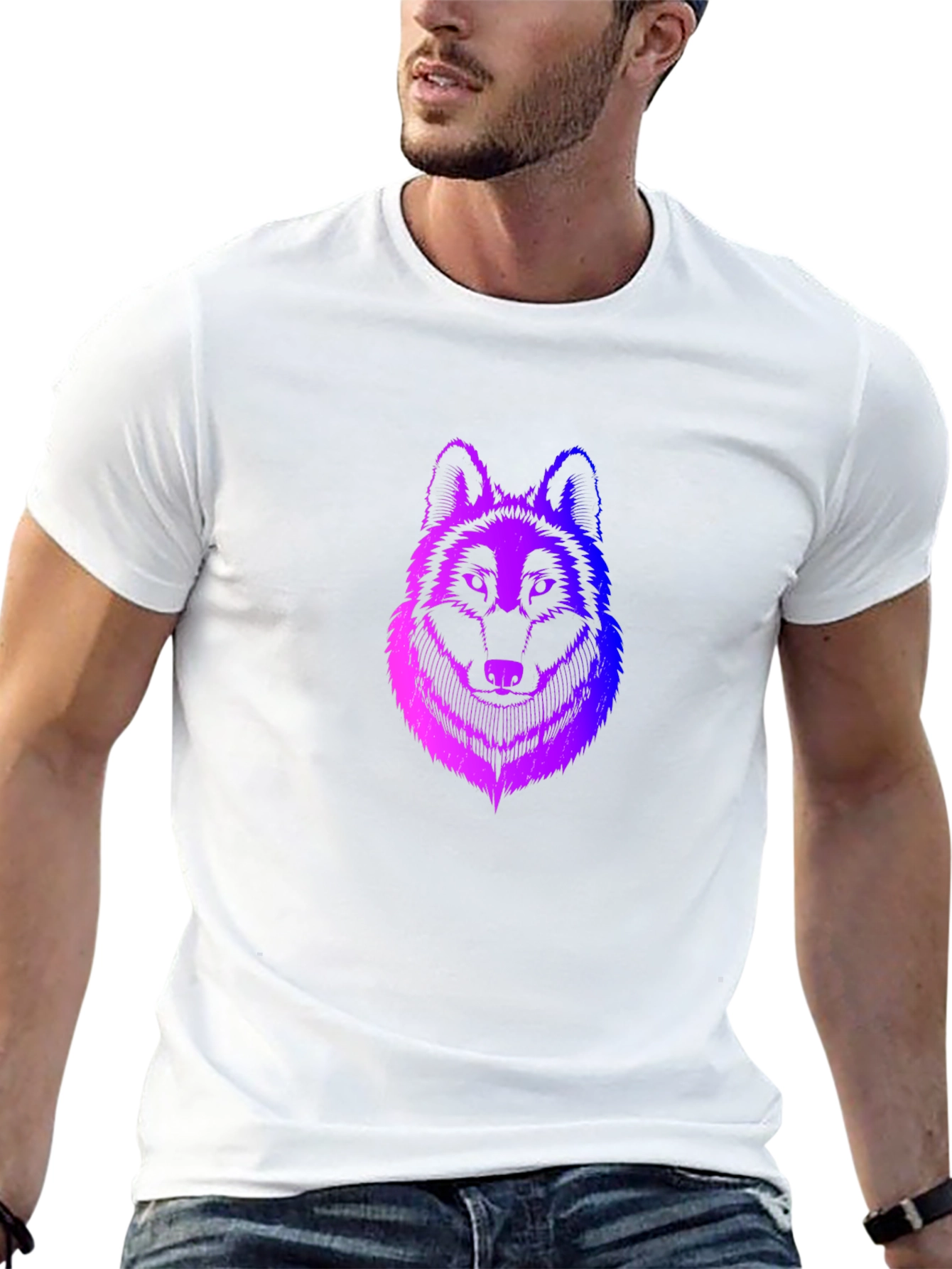 Mens Black T-Shirt with Gradient Wolf Design