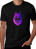 Mens Black T-Shirt with Gradient Wolf Design