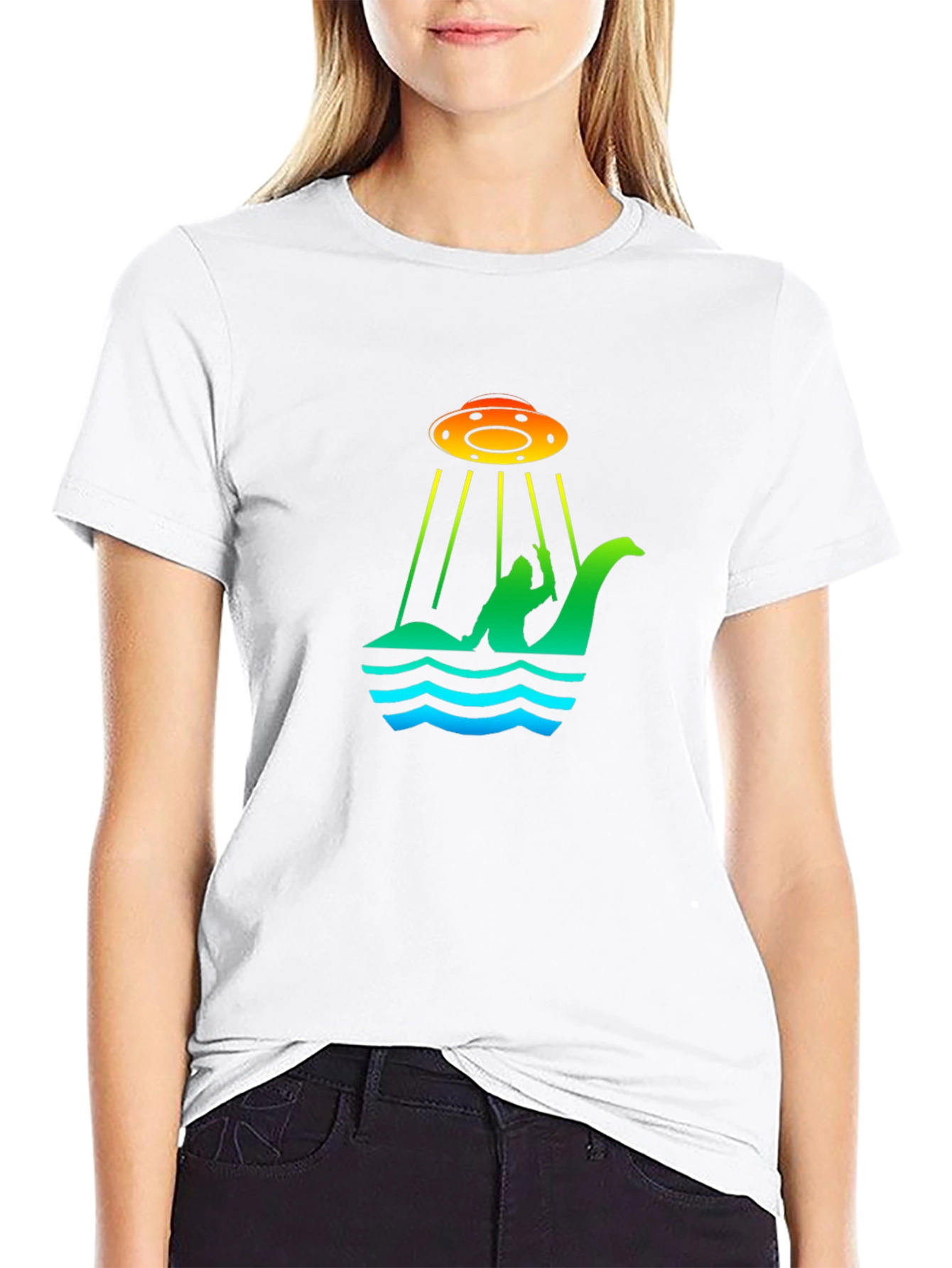 UFO Abduction Loch Ness Monster Graphic T-Shirt