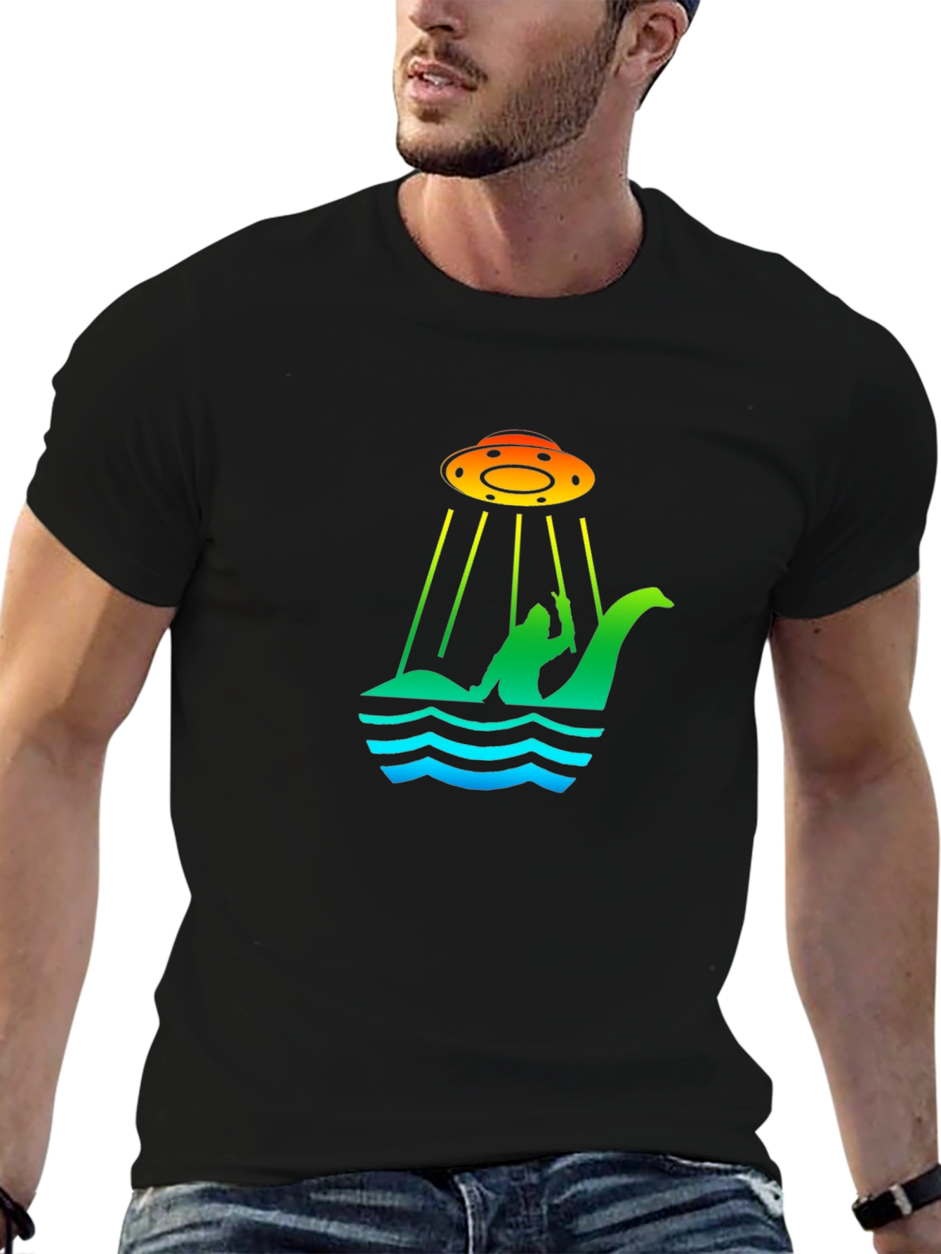 UFO Abduction Loch Ness Monster Graphic T-Shirt