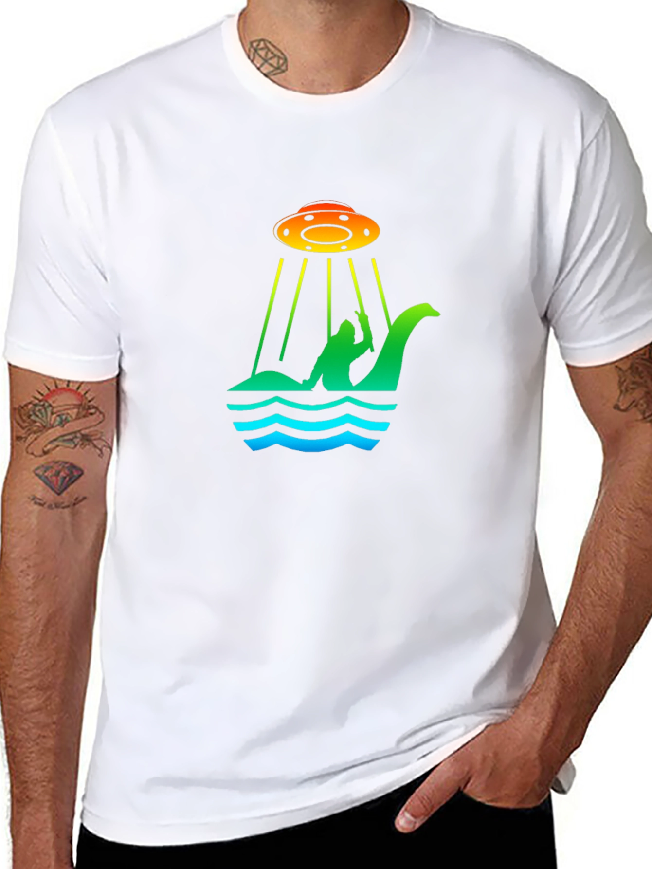UFO Abduction Loch Ness Monster Graphic T-Shirt