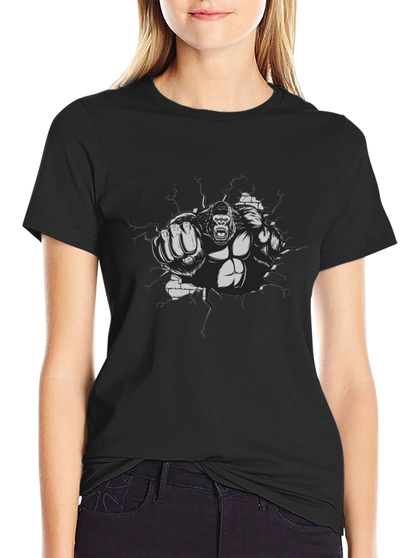 Gorilla Punch Graphic Tee - Black Cotton Shirt