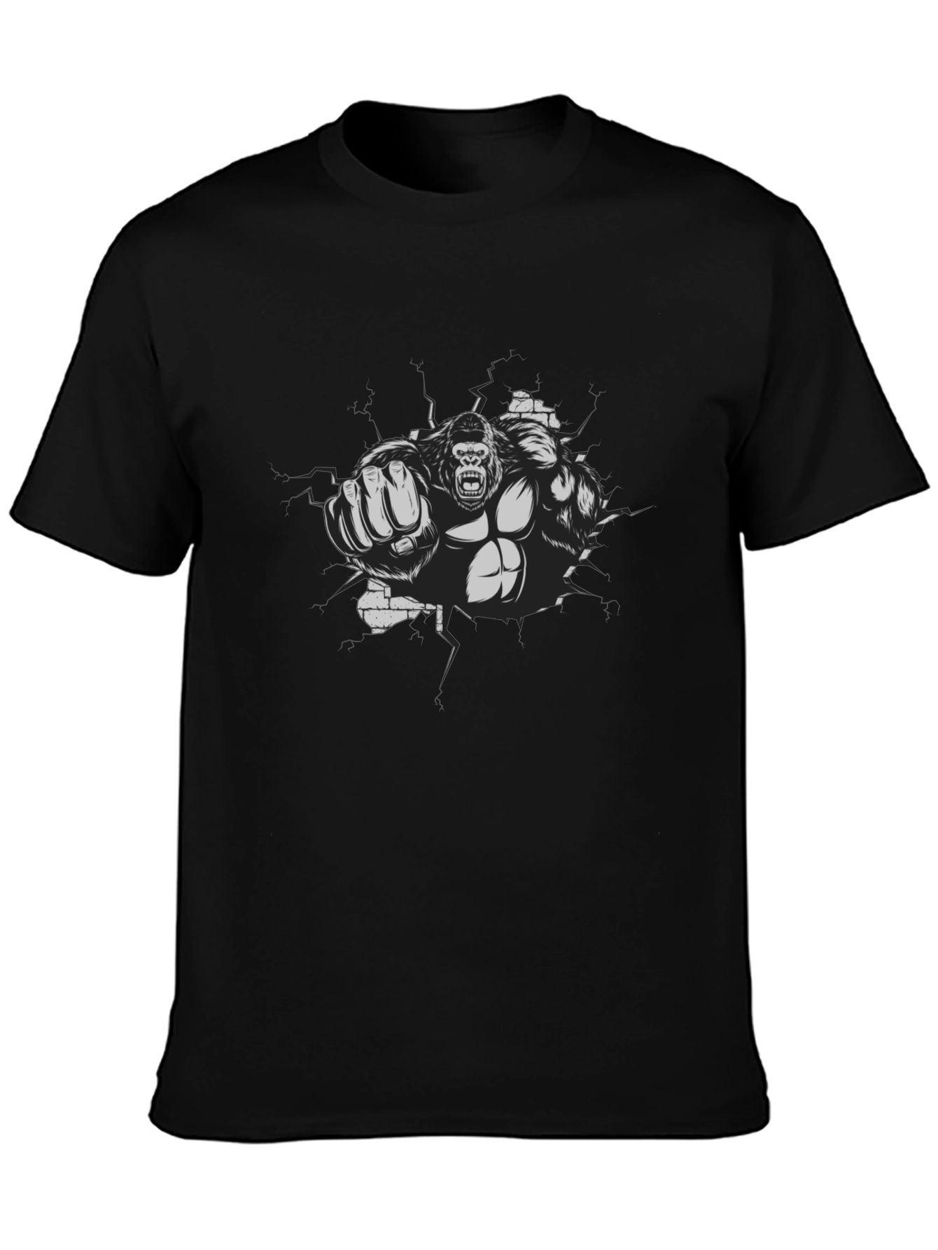 Gorilla Punch Graphic Tee - Black Cotton Shirt