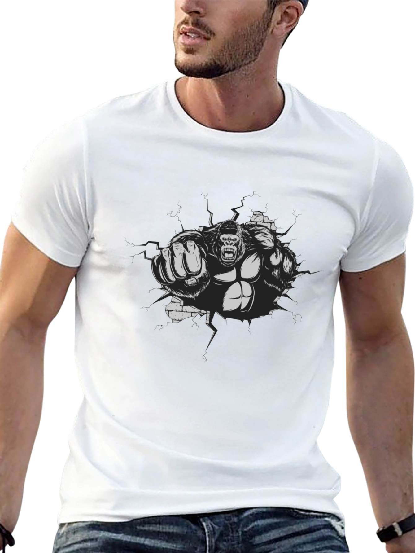 Gorilla Punch Graphic Tee - Black Cotton Shirt