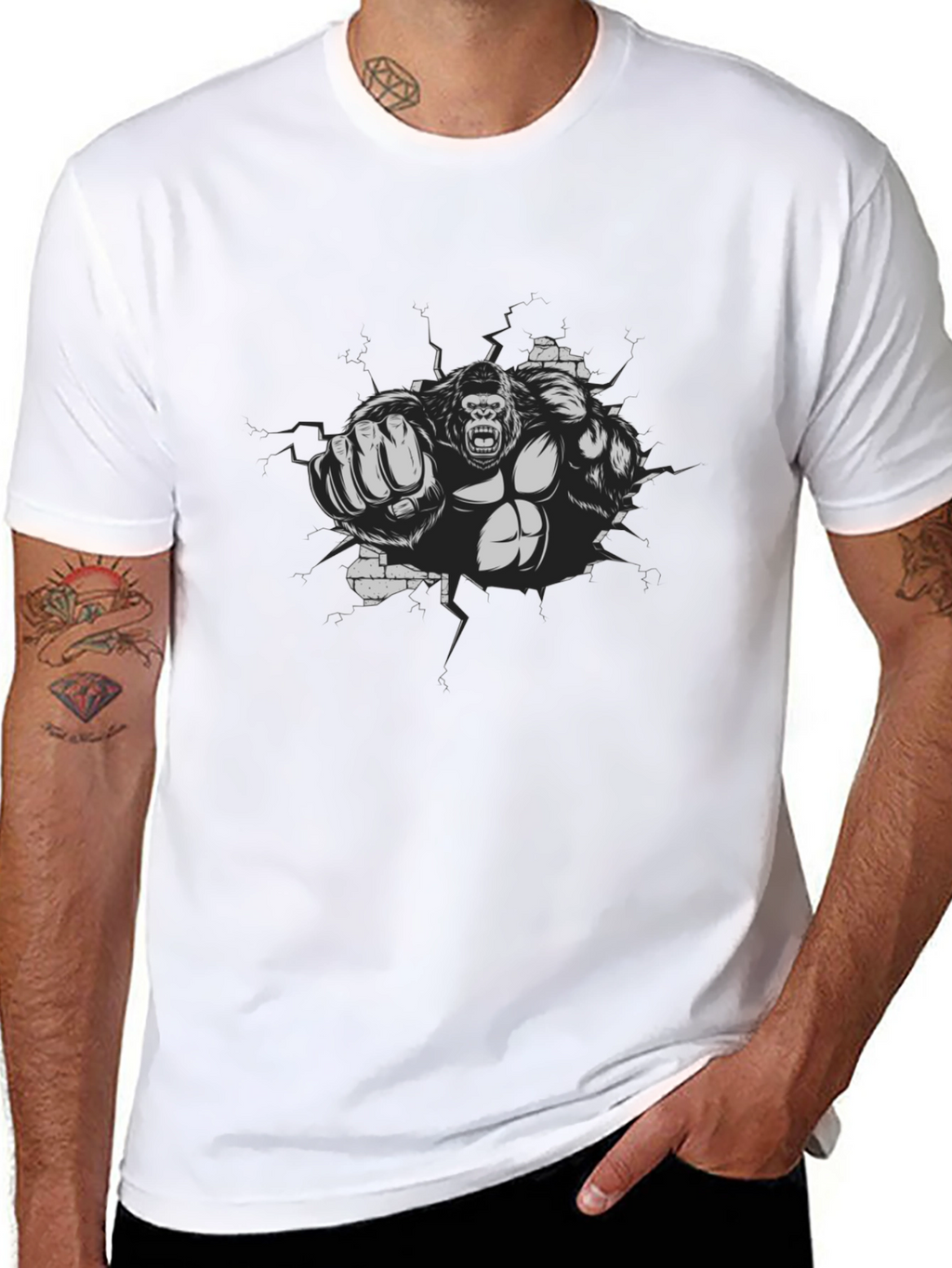 Gorilla Punch Graphic Tee - Black Cotton Shirt