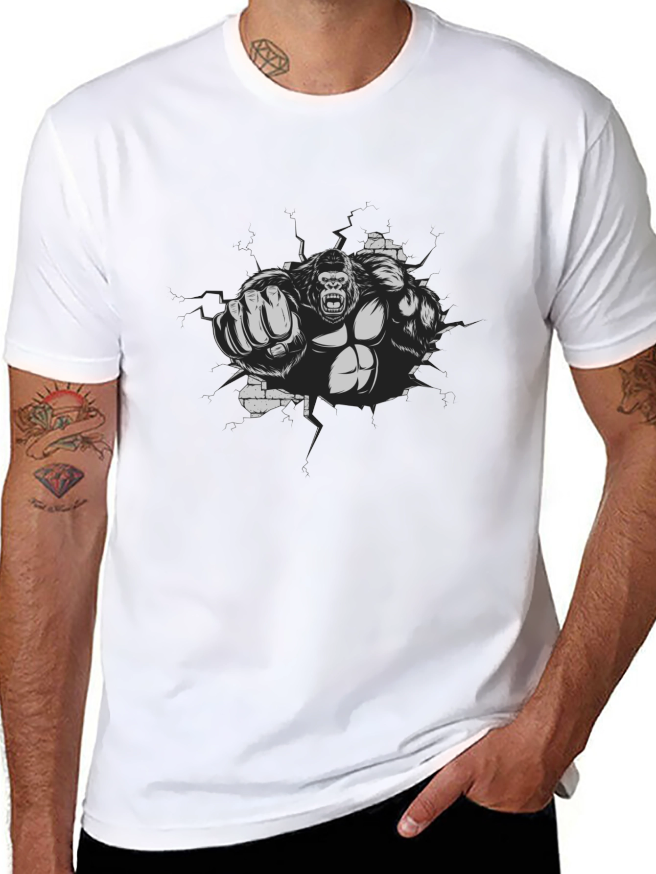 Gorilla Punch Graphic Tee - Black Cotton Shirt