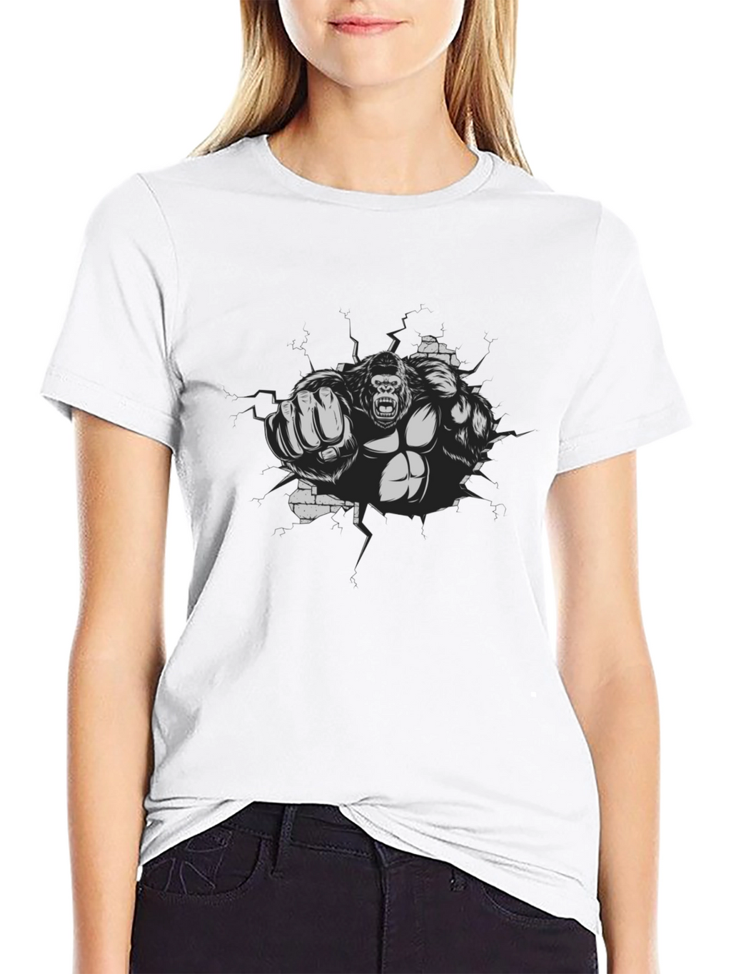 Gorilla Punch Graphic Tee - Black Cotton Shirt