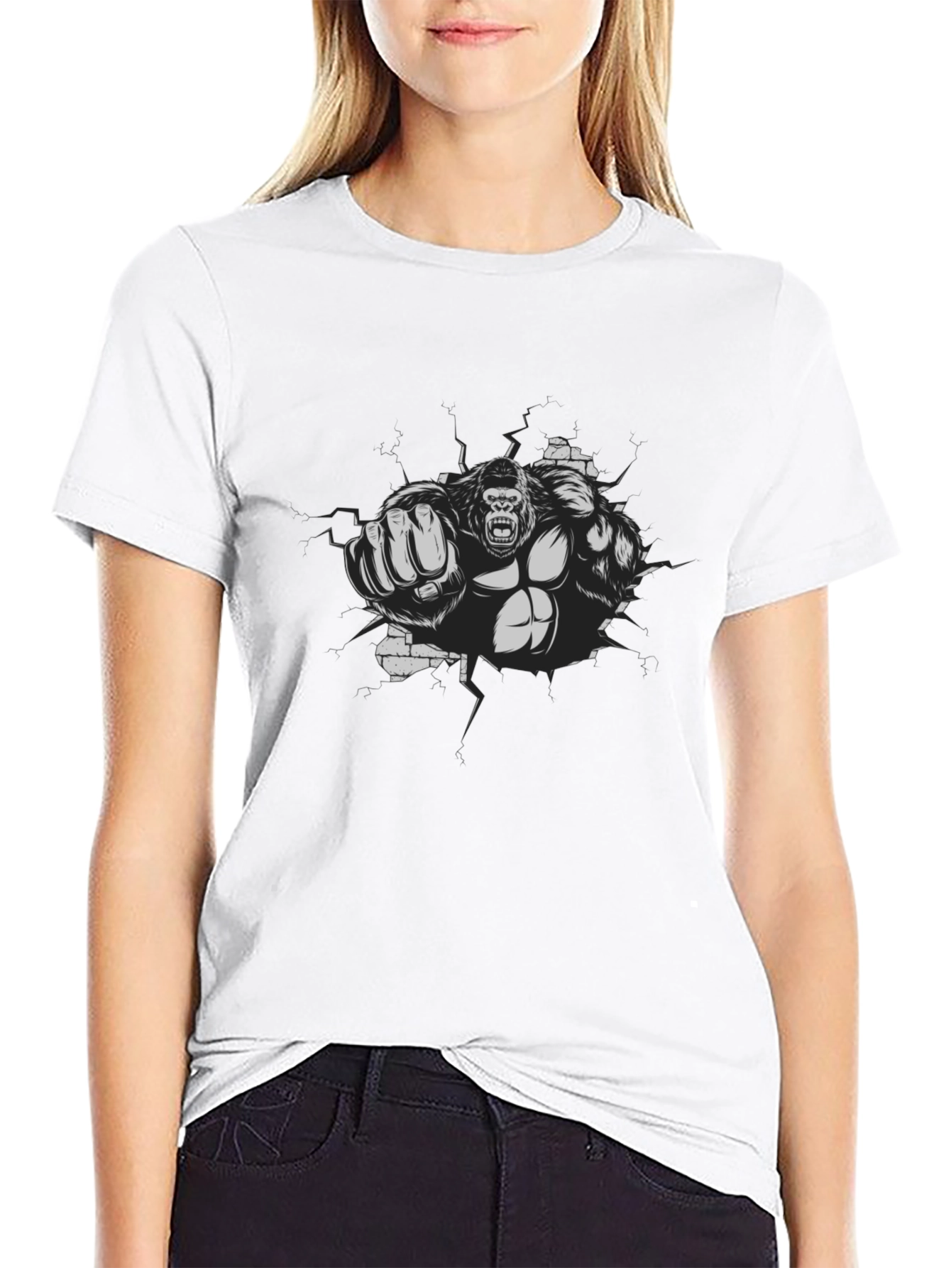 Gorilla Punch Graphic Tee - Black Cotton Shirt