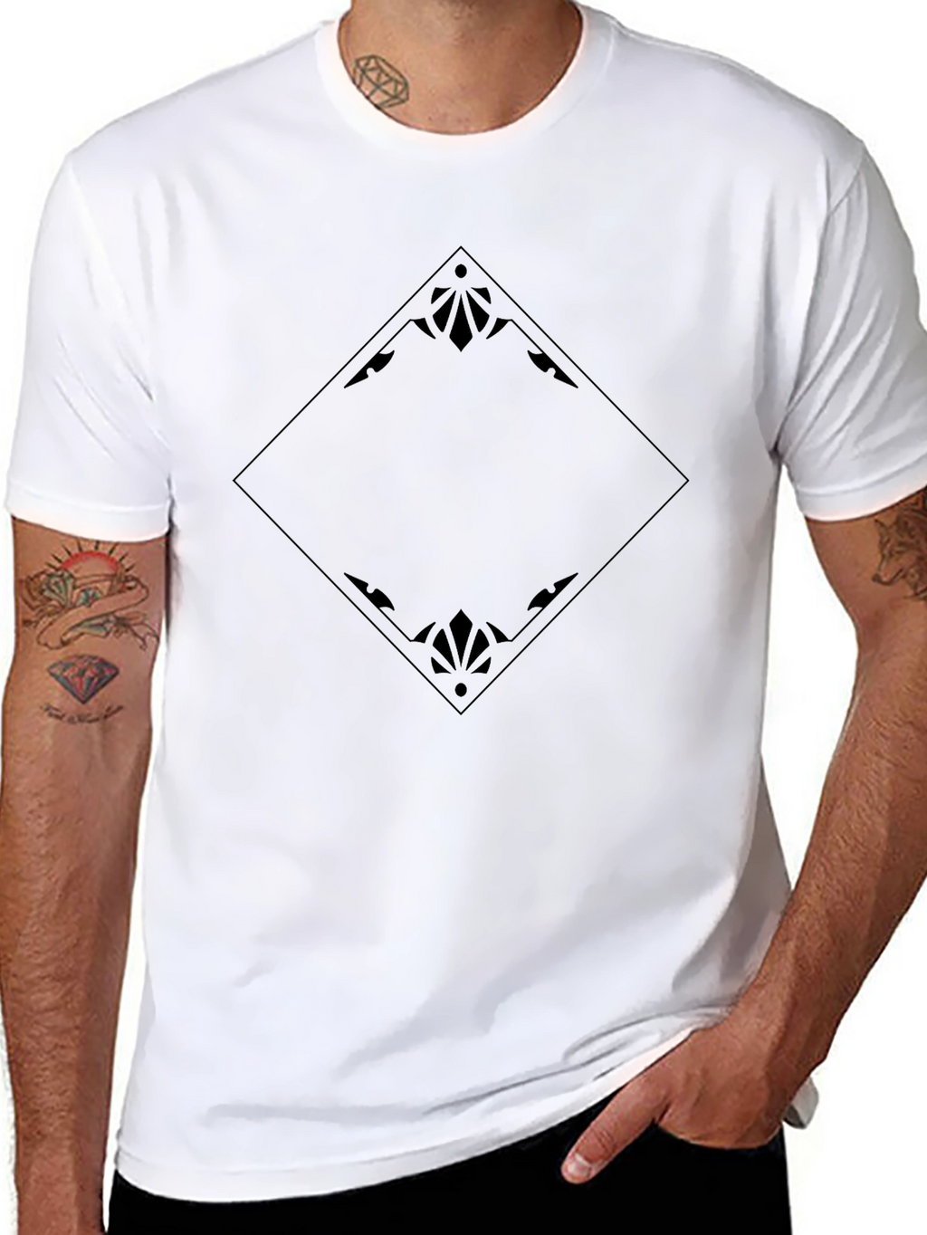 Geometric Diamond Graphic Tee - Modern Black T-Shirt