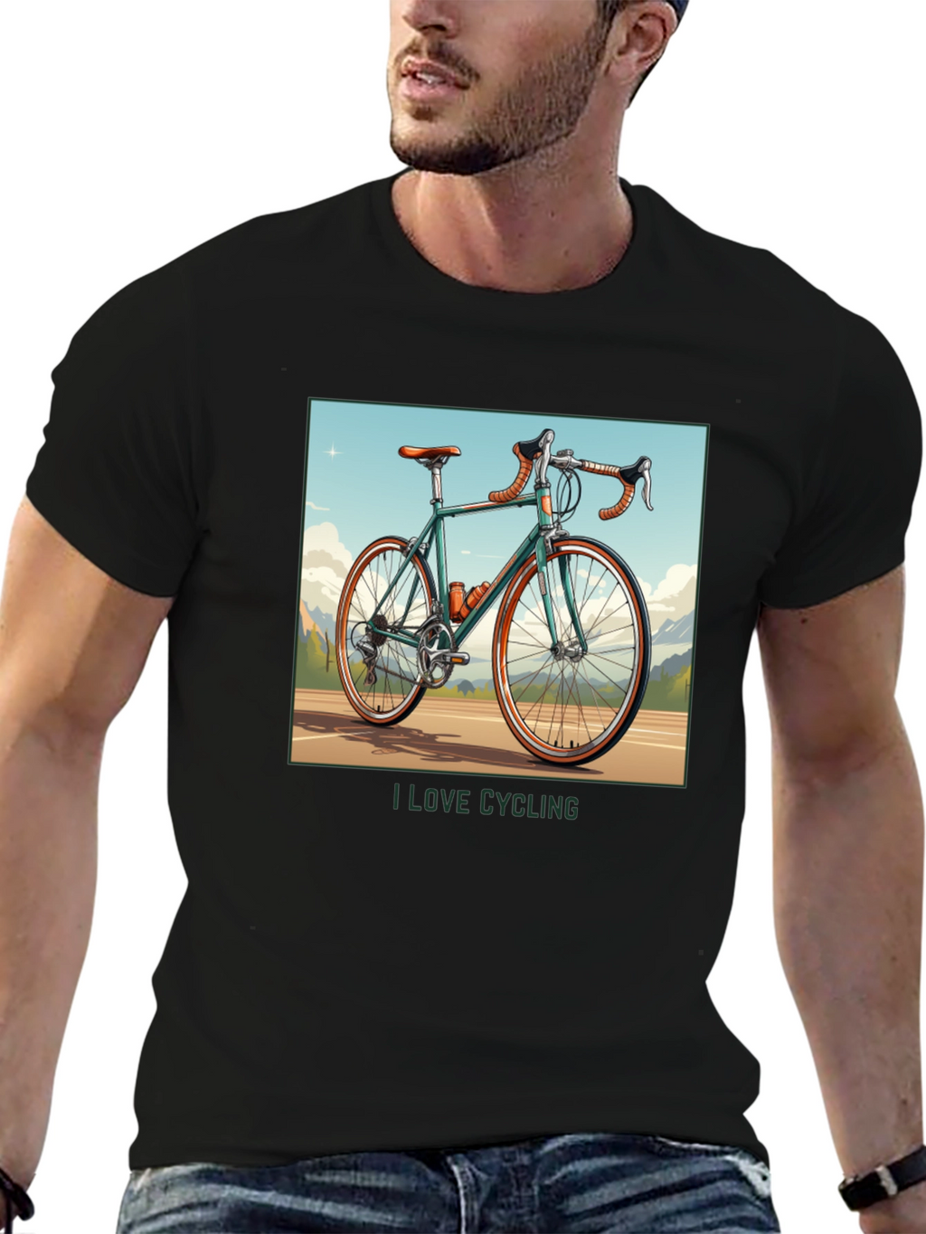 I Love Cycling Black Graphic T-Shirt