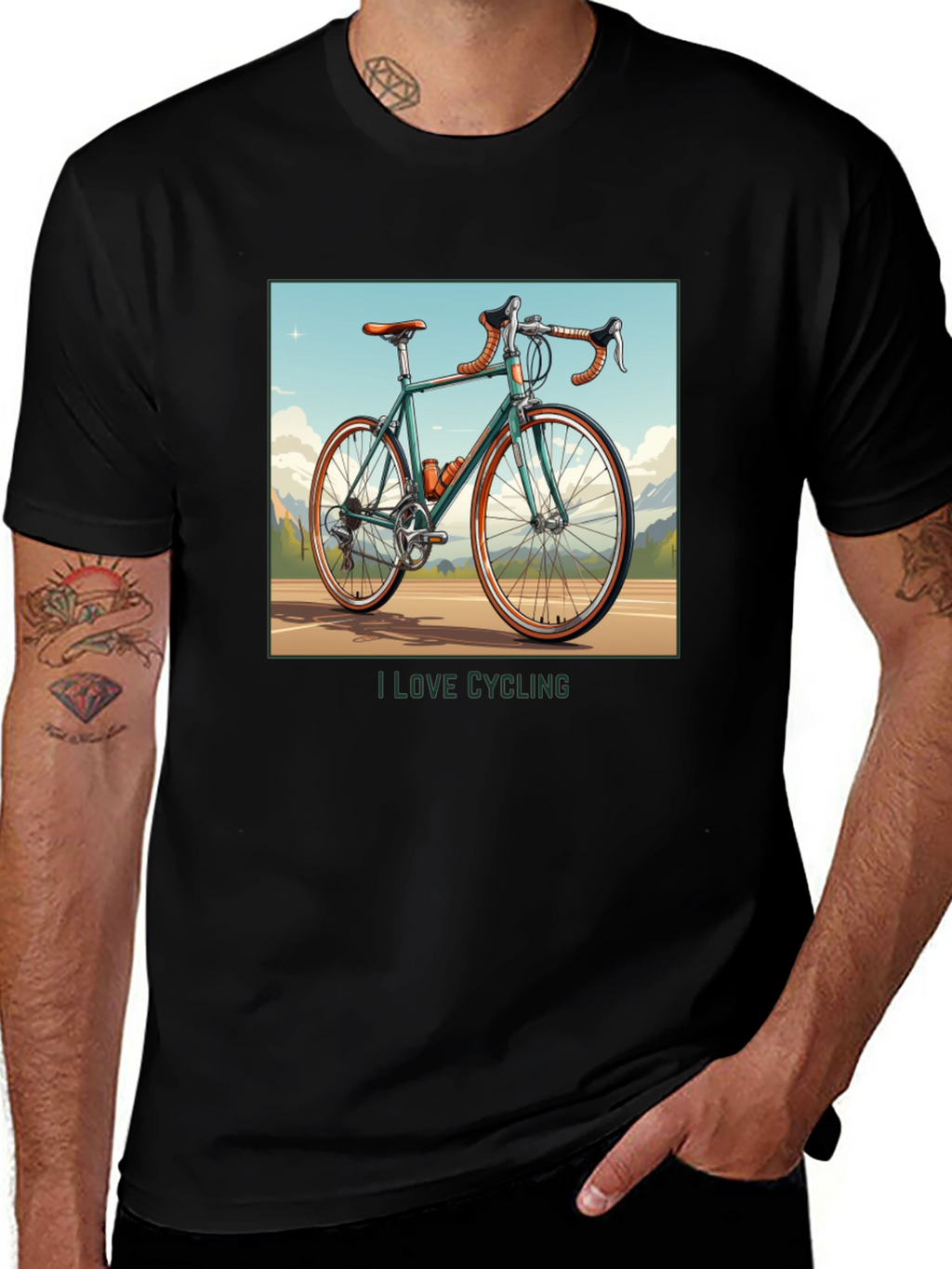 I Love Cycling Black Graphic T-Shirt