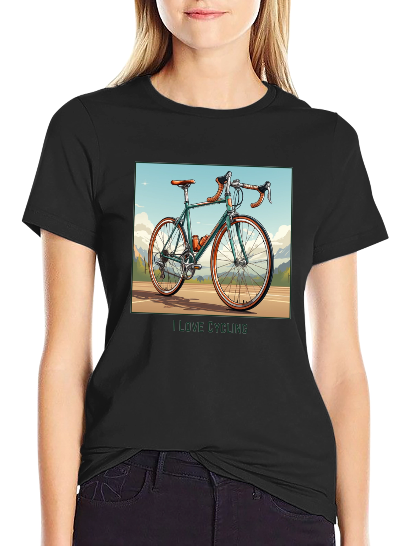 I Love Cycling Black Graphic T-Shirt
