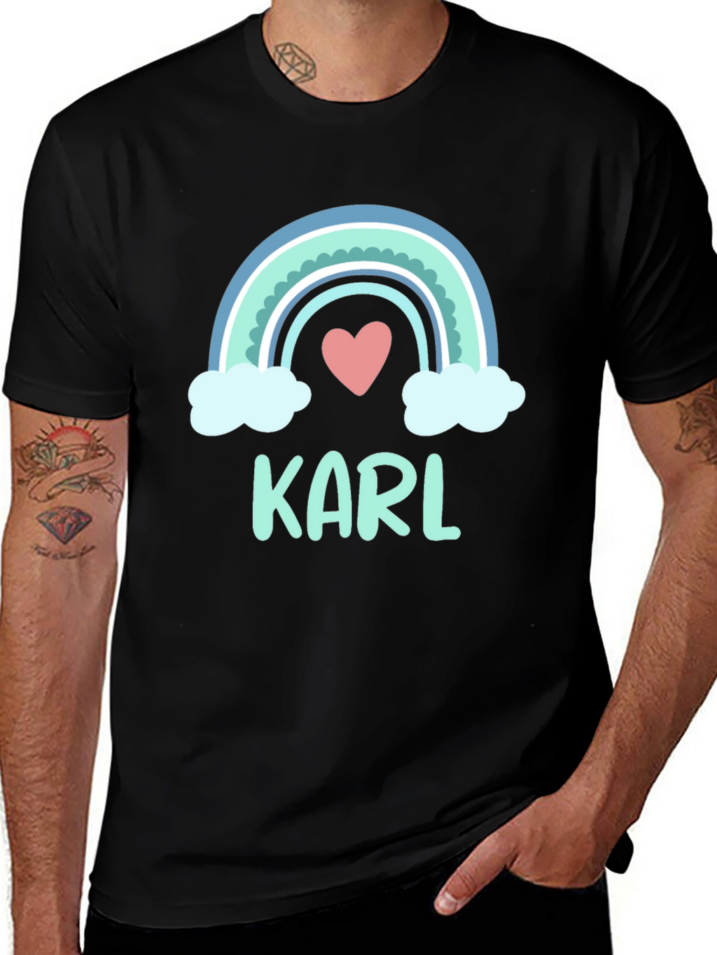 Personalized Karl Rainbow Heart T-Shirt