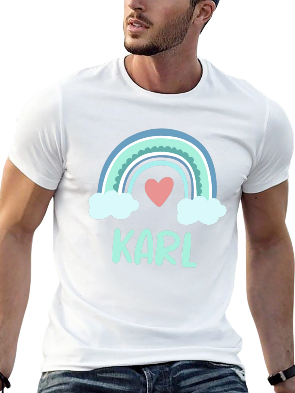Personalized Karl Rainbow Heart T-Shirt