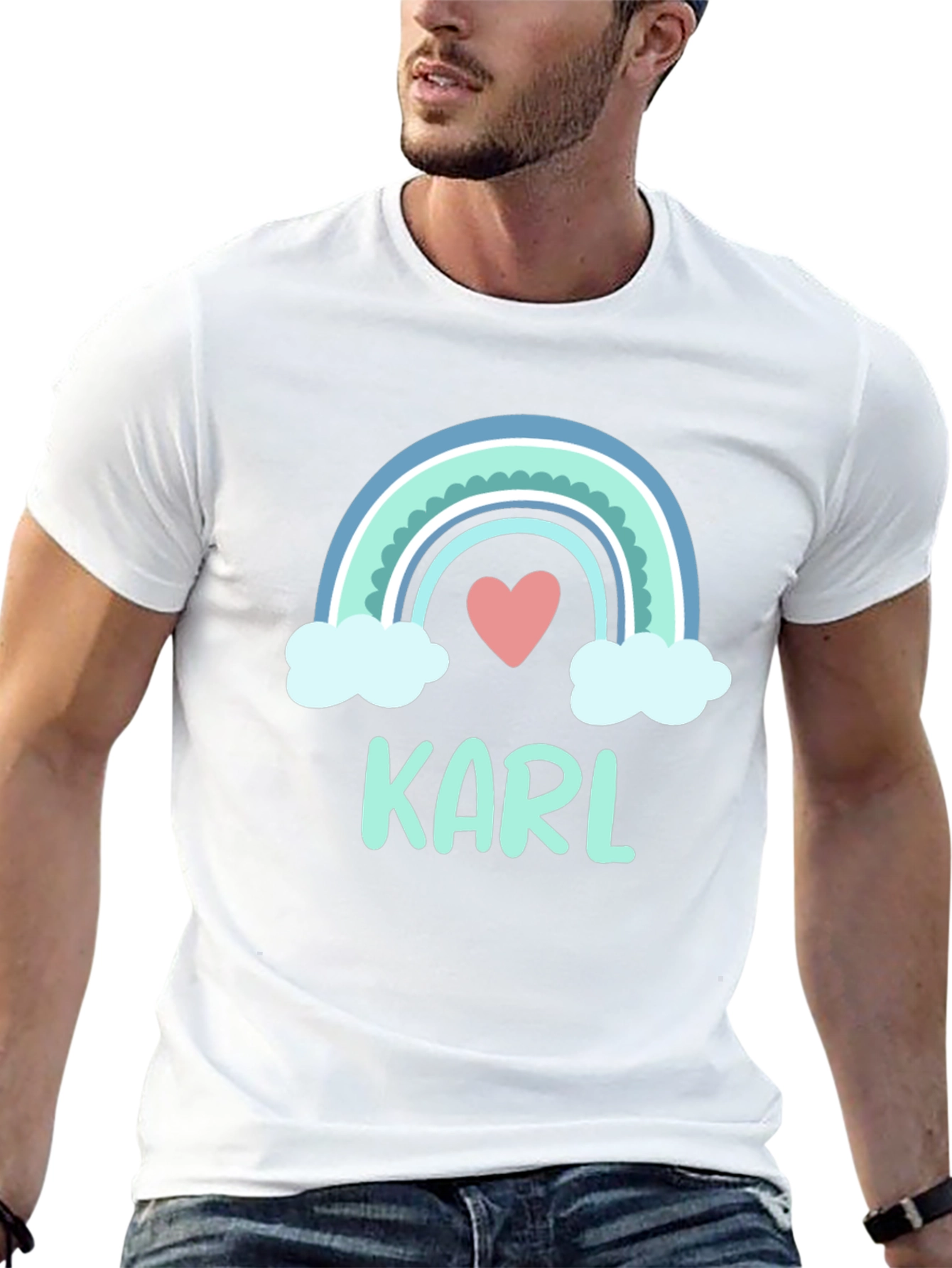 Personalized Karl Rainbow Heart T-Shirt