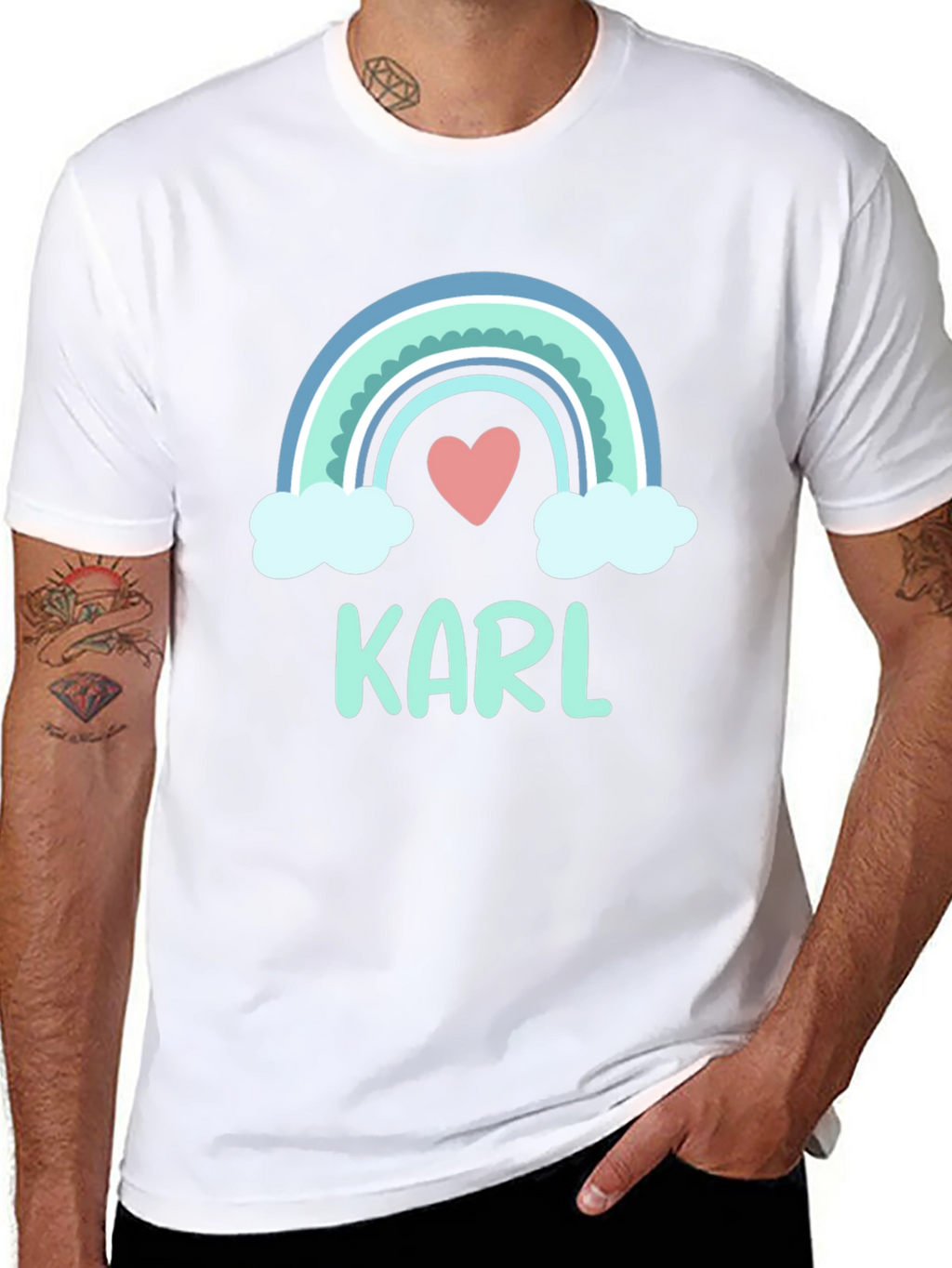 Personalized Karl Rainbow Heart T-Shirt