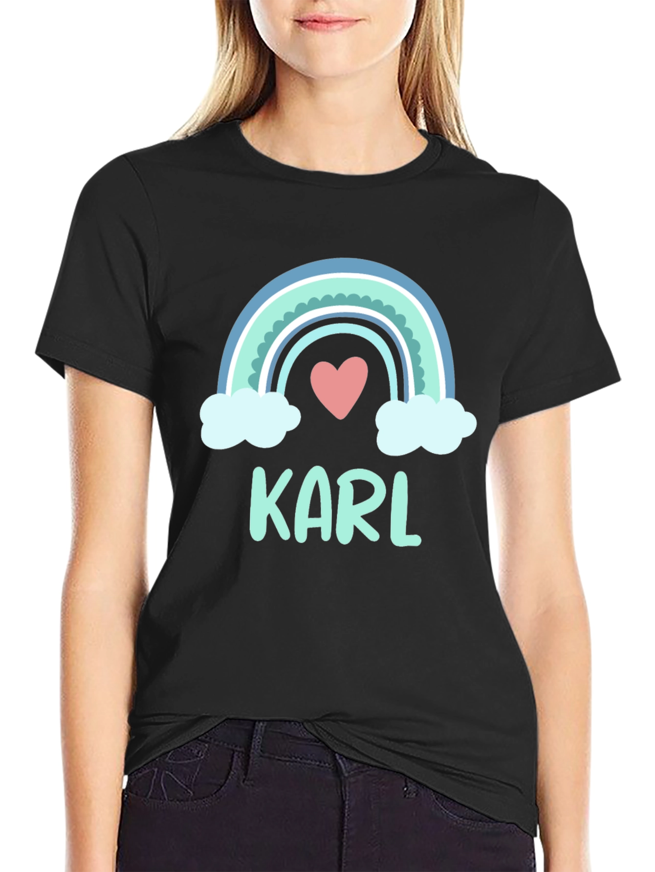 Personalized Karl Rainbow Heart T-Shirt