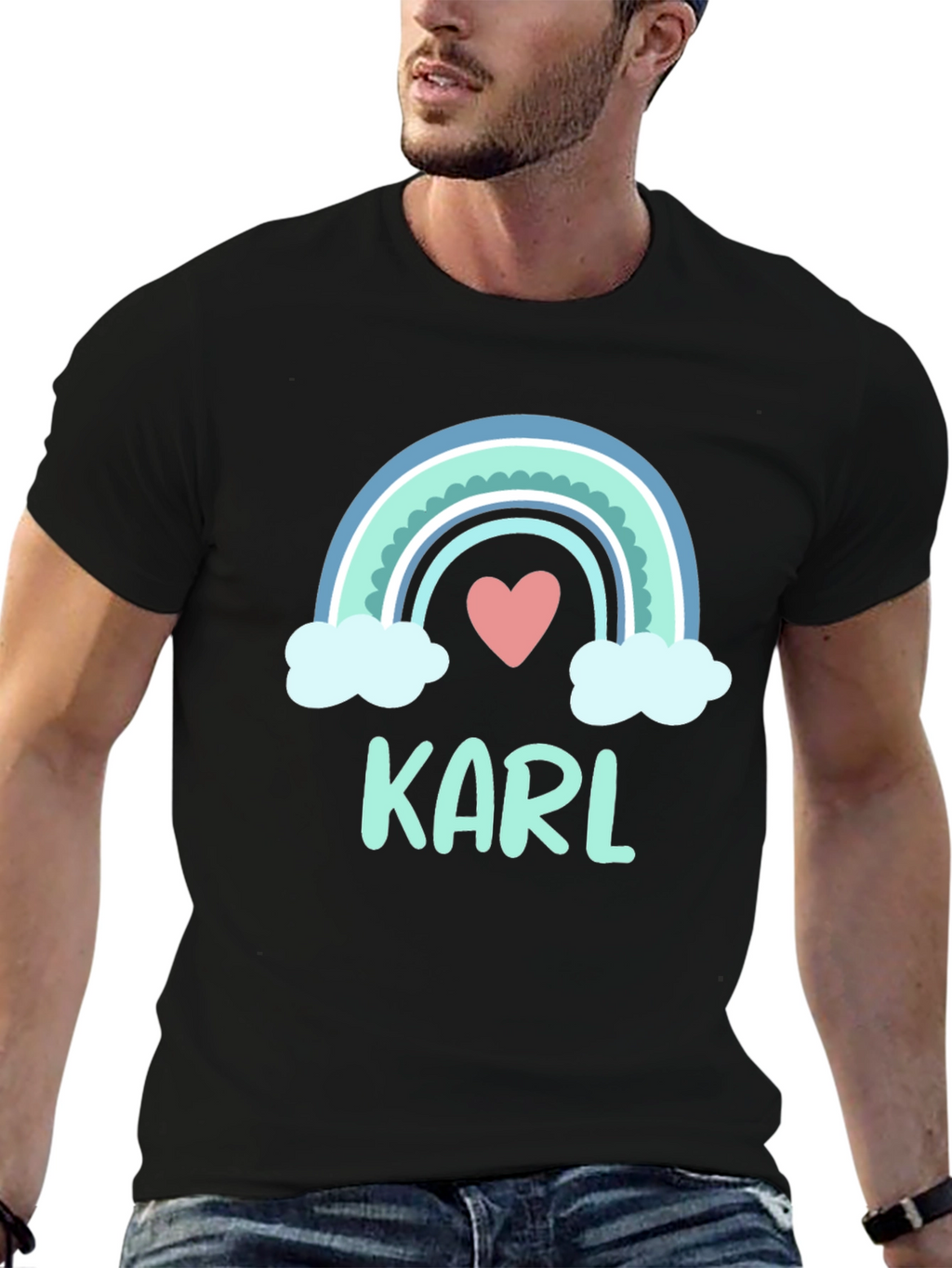 Personalized Karl Rainbow Heart T-Shirt