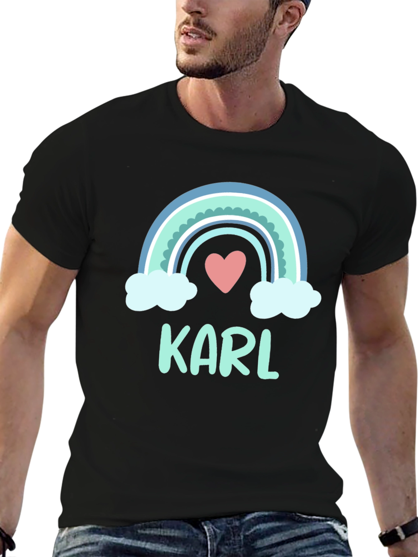 Personalized Karl Rainbow Heart T-Shirt