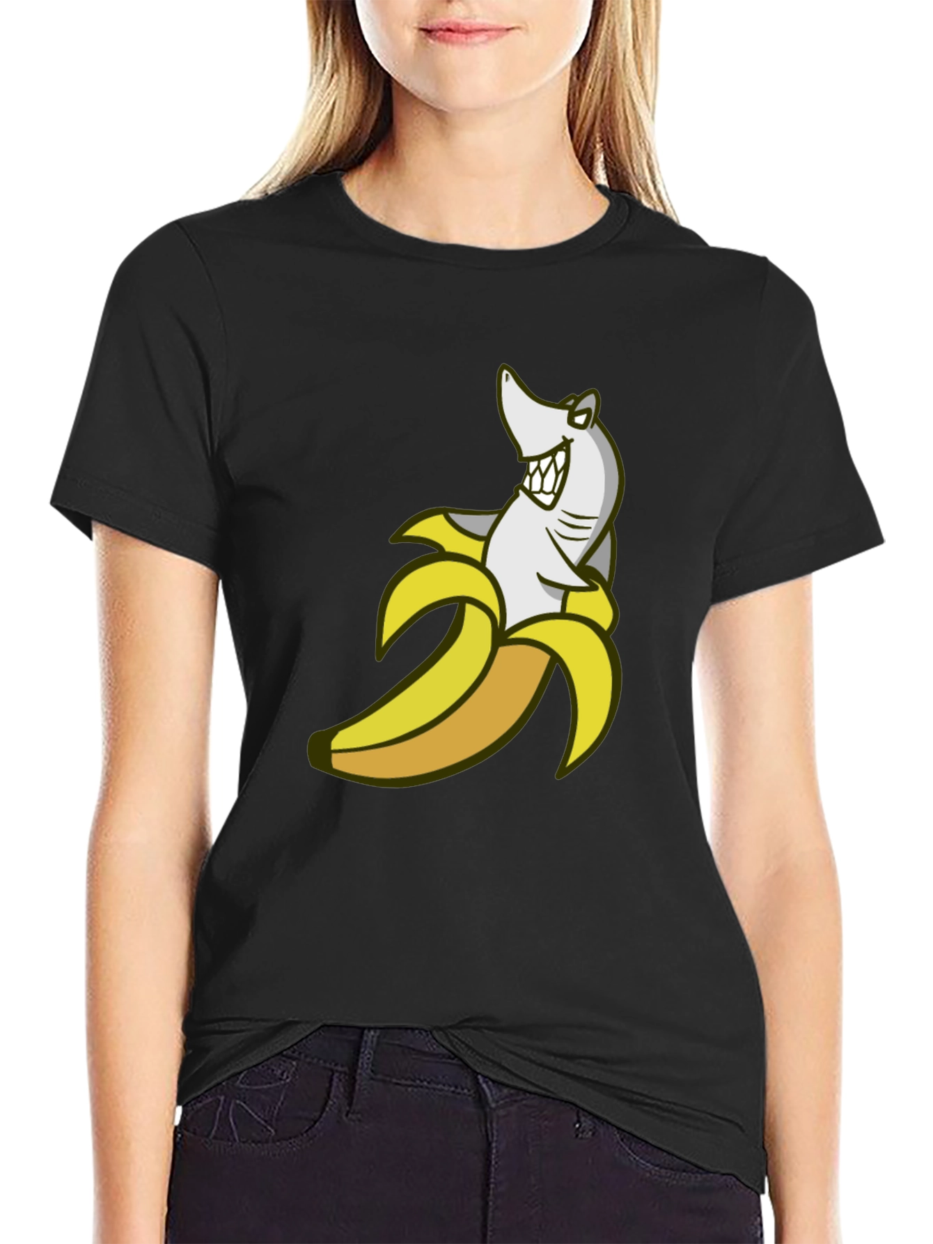 Shark Banana Funny Graphic Tee - Mens Cotton Blend