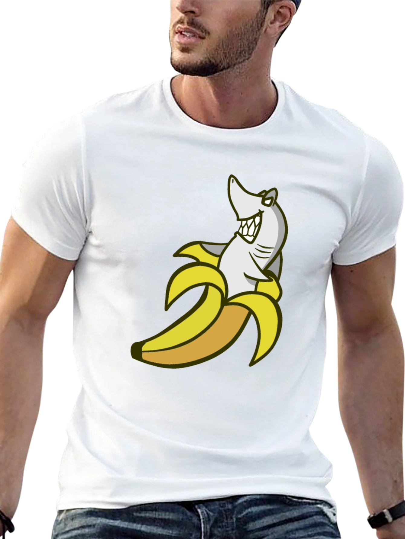 Shark Banana Funny Graphic Tee - Mens Cotton Blend