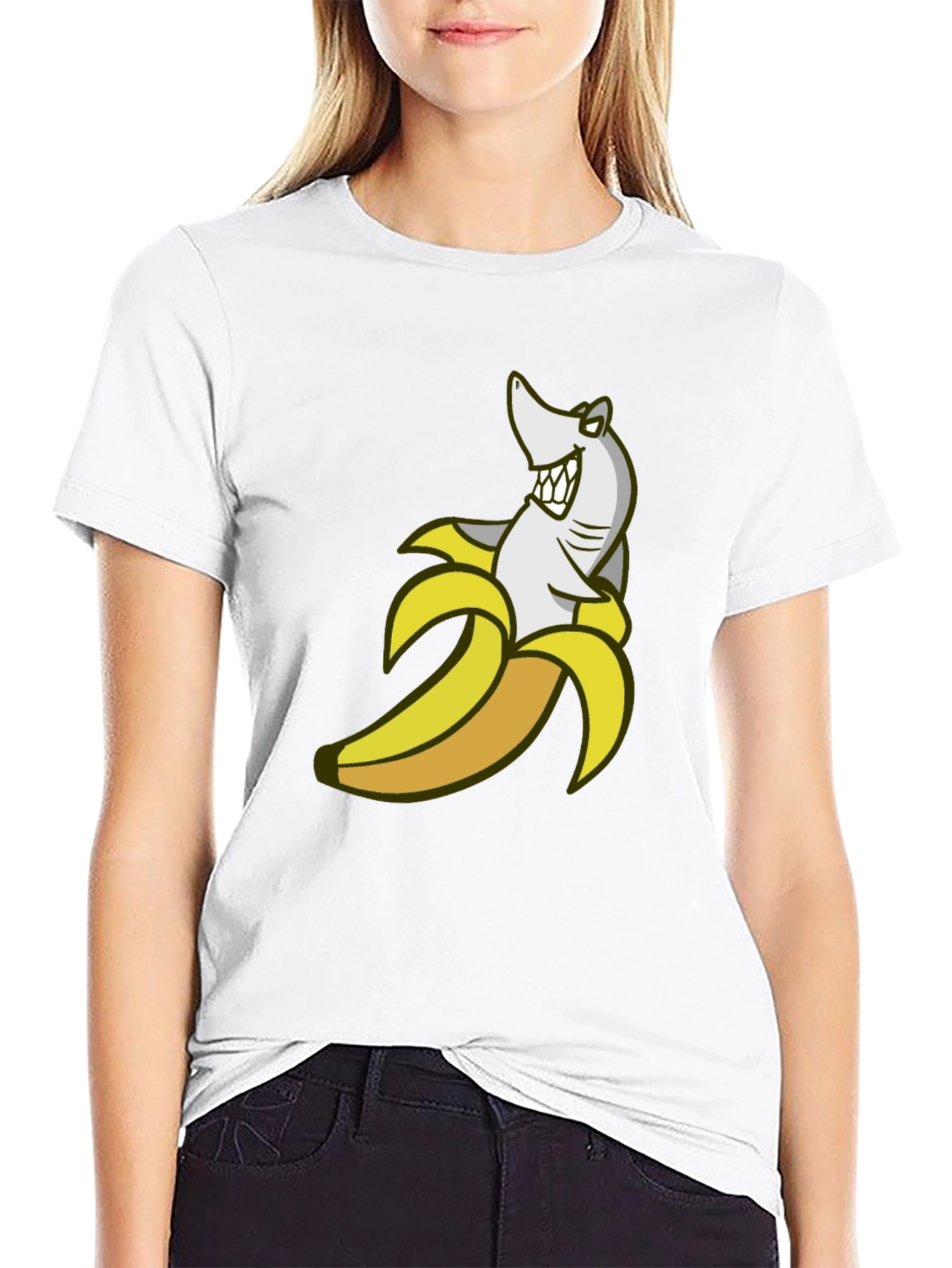 Shark Banana Funny Graphic Tee - Mens Cotton Blend