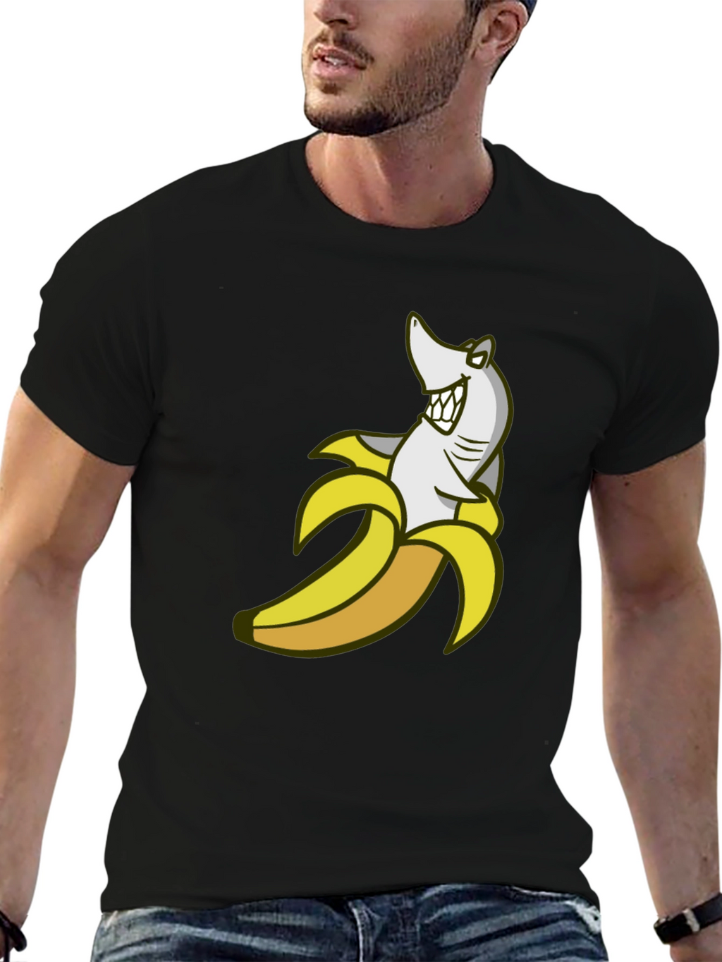 Shark Banana Funny Graphic Tee - Mens Cotton Blend