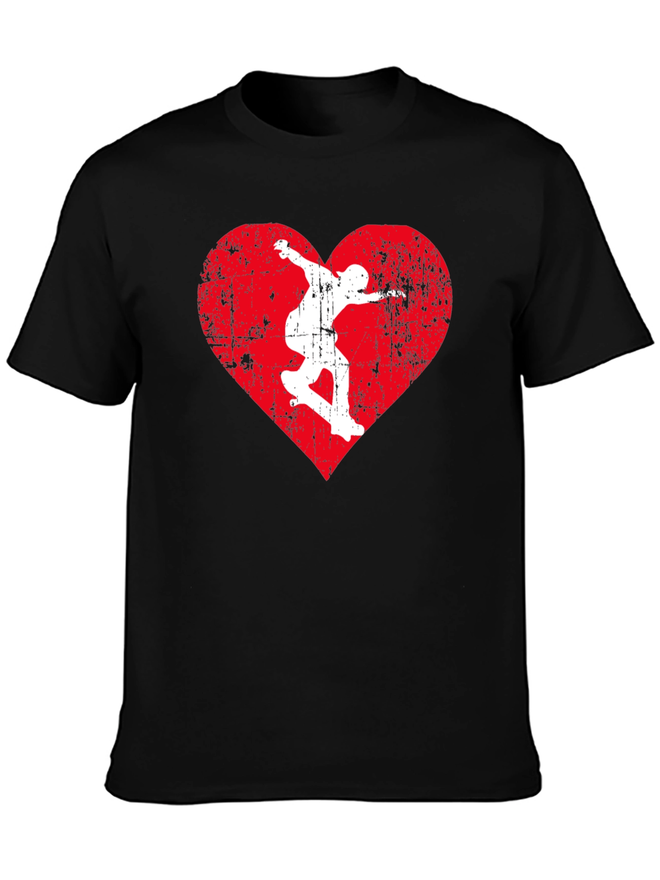 Skateboarding Heart Graphic Tee - Black Cotton