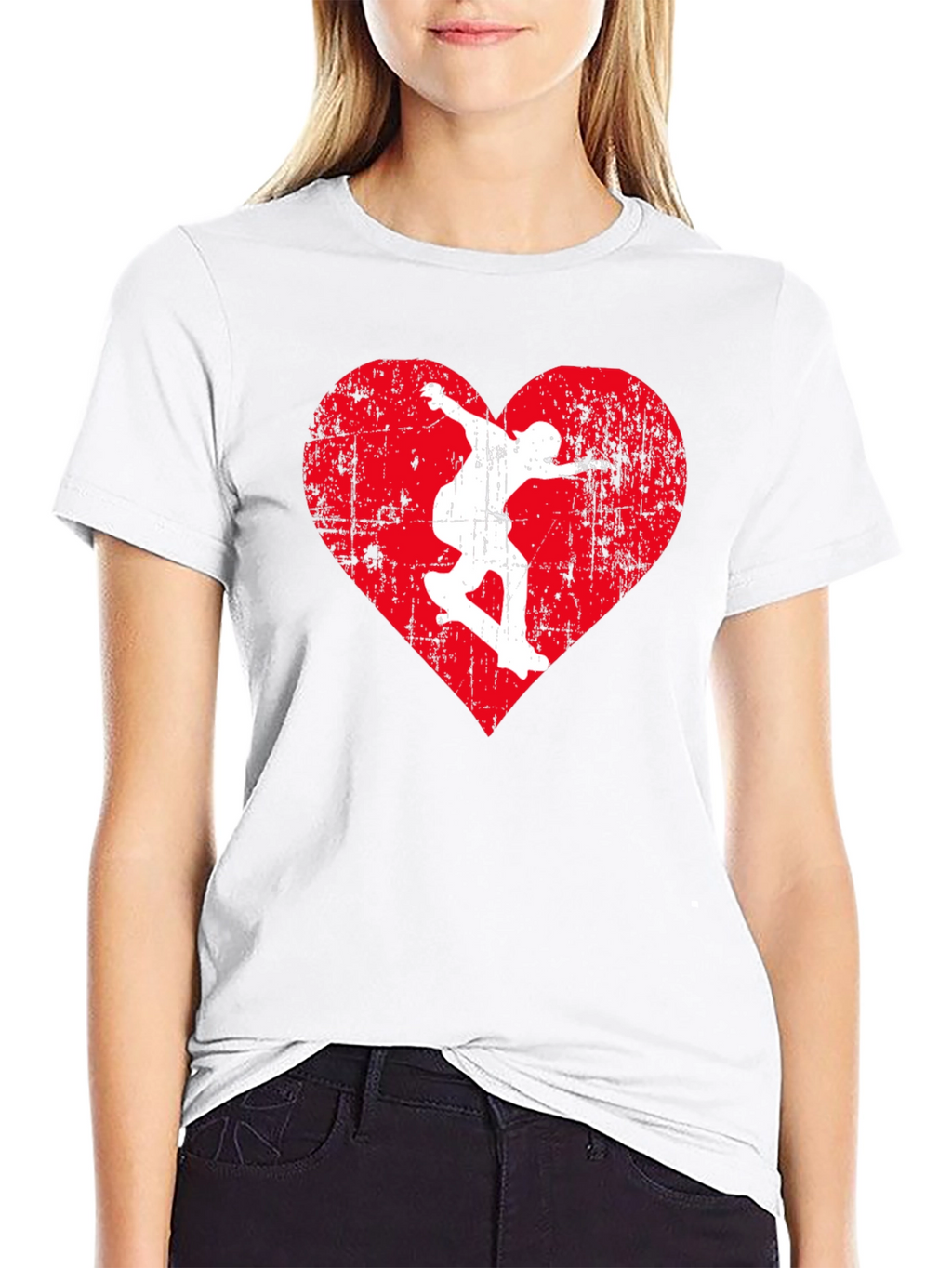 Skateboarding Heart Graphic Tee - Black Cotton