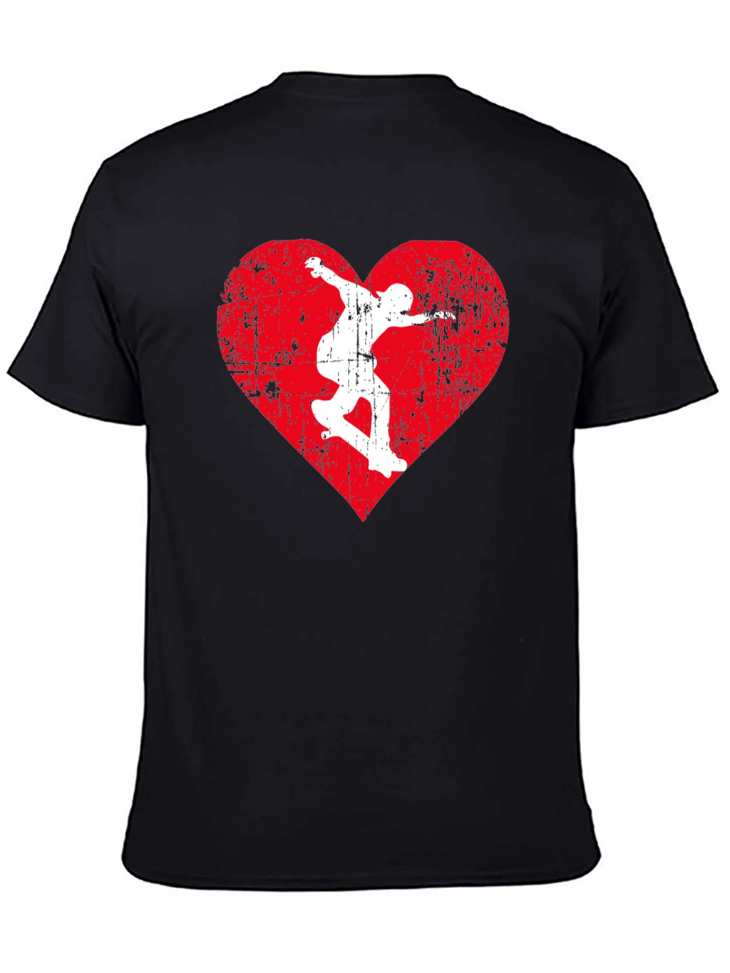 Skateboarding Heart Graphic Tee - Black Cotton