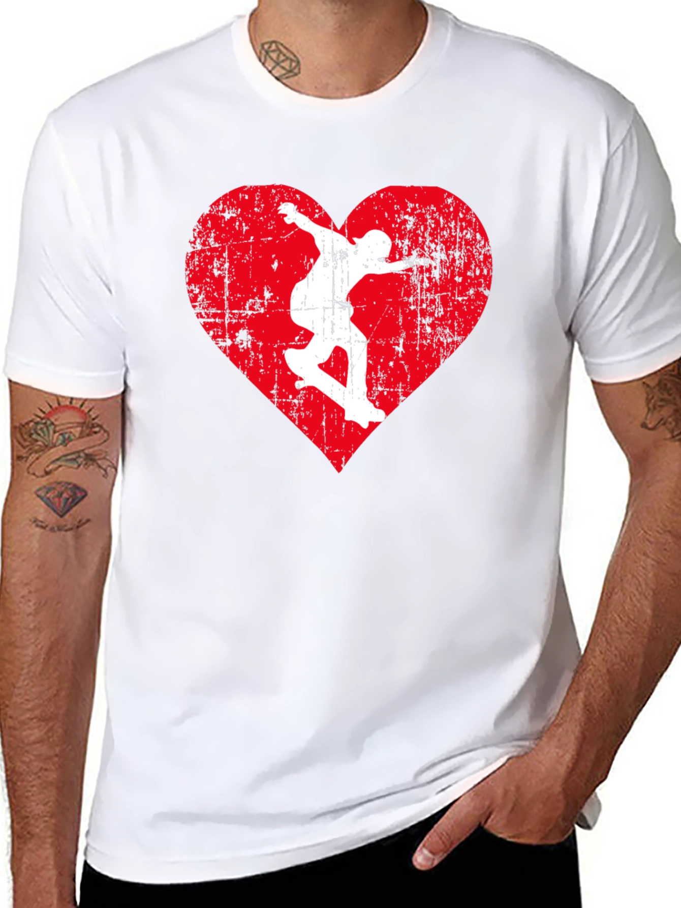 Skateboarding Heart Graphic Tee - Black Cotton