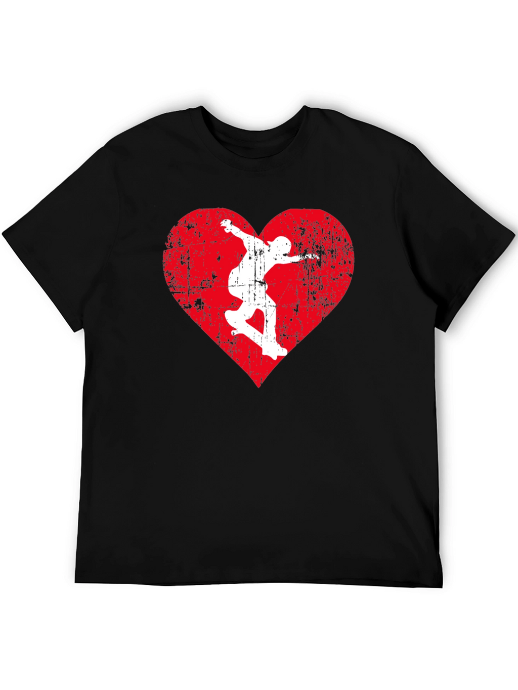 Skateboarding Heart Graphic Tee - Black Cotton